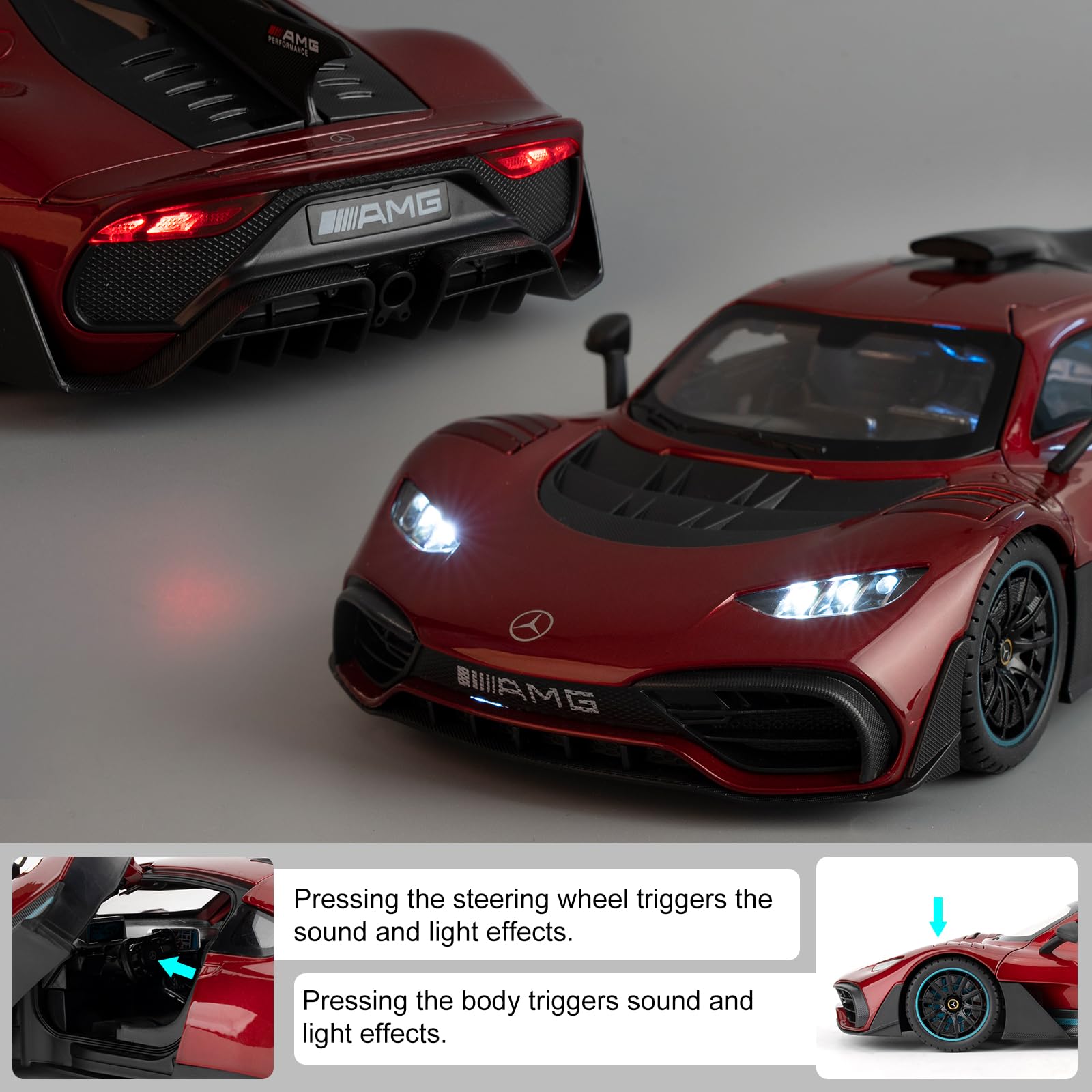 imtfzct 1/18 Mercedes AMG ONE Die-cast Model Car, Collectible Alloy Model with Sound and Light Function and Pullback Function, Red - Image 4