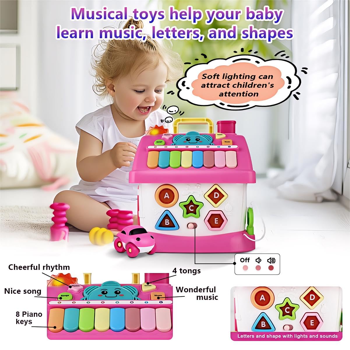 Toys for 1+ Year Old Girls - Montessori 8-in-1 Musical Activity House Toys with Lights, Sounds & Bilingual EN/ES Learning, First Birthday & Xmas Gifts for 1 2 3 Year Old Girl