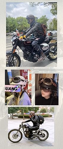 Miniatura 5 de Casco retro de cuero vintage para motocicleta, para hombres y mujeres, adultos, para scooter, bicicleta, crucero, con gafas y lente solar desplegable
