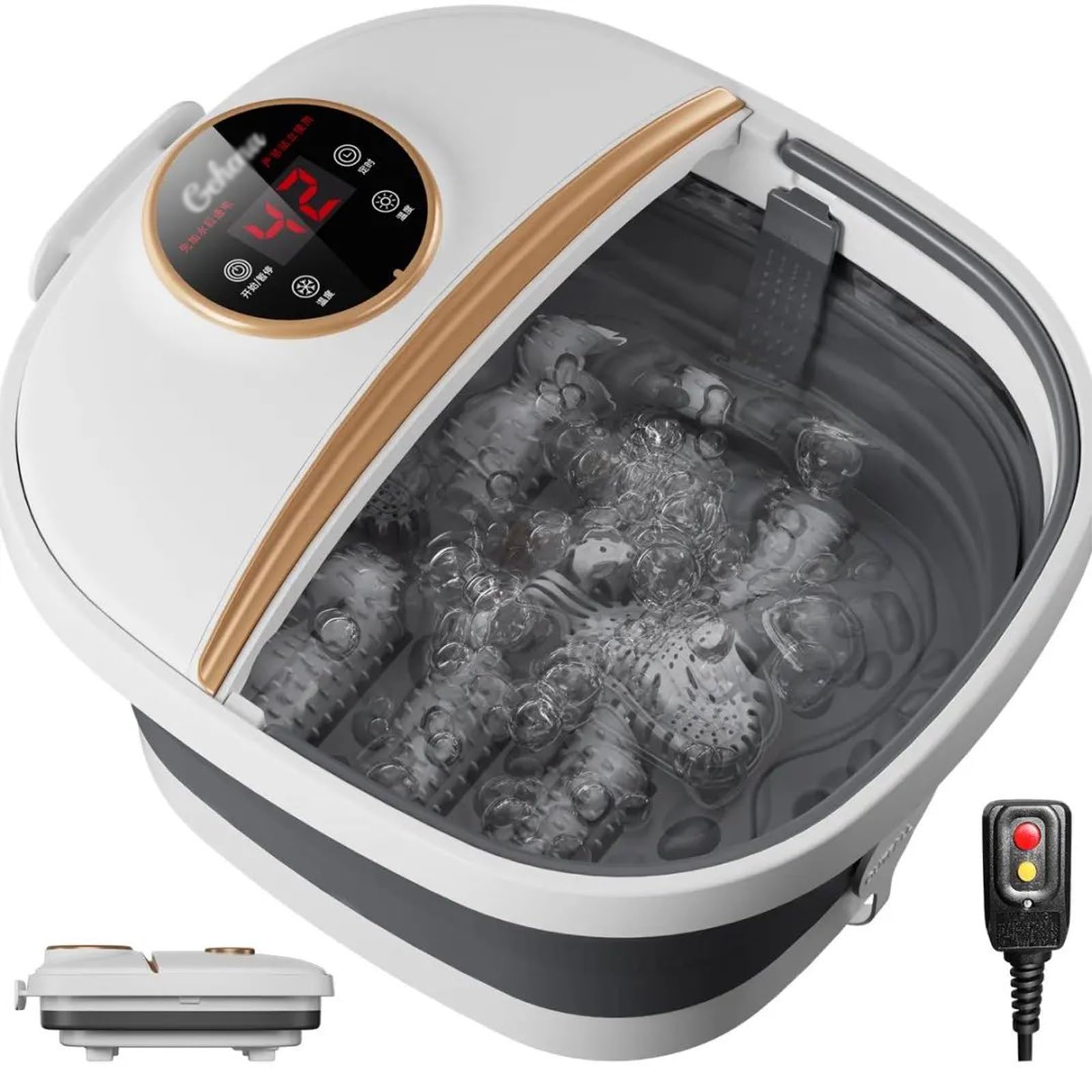 Vaschetta for Pediluvio, Temperatura Regolabile e Funzione Timer | Design Del Massaggio Con Rullo Plantare, Struttura di Stoccaggio Compatta e Pieghevole(White)