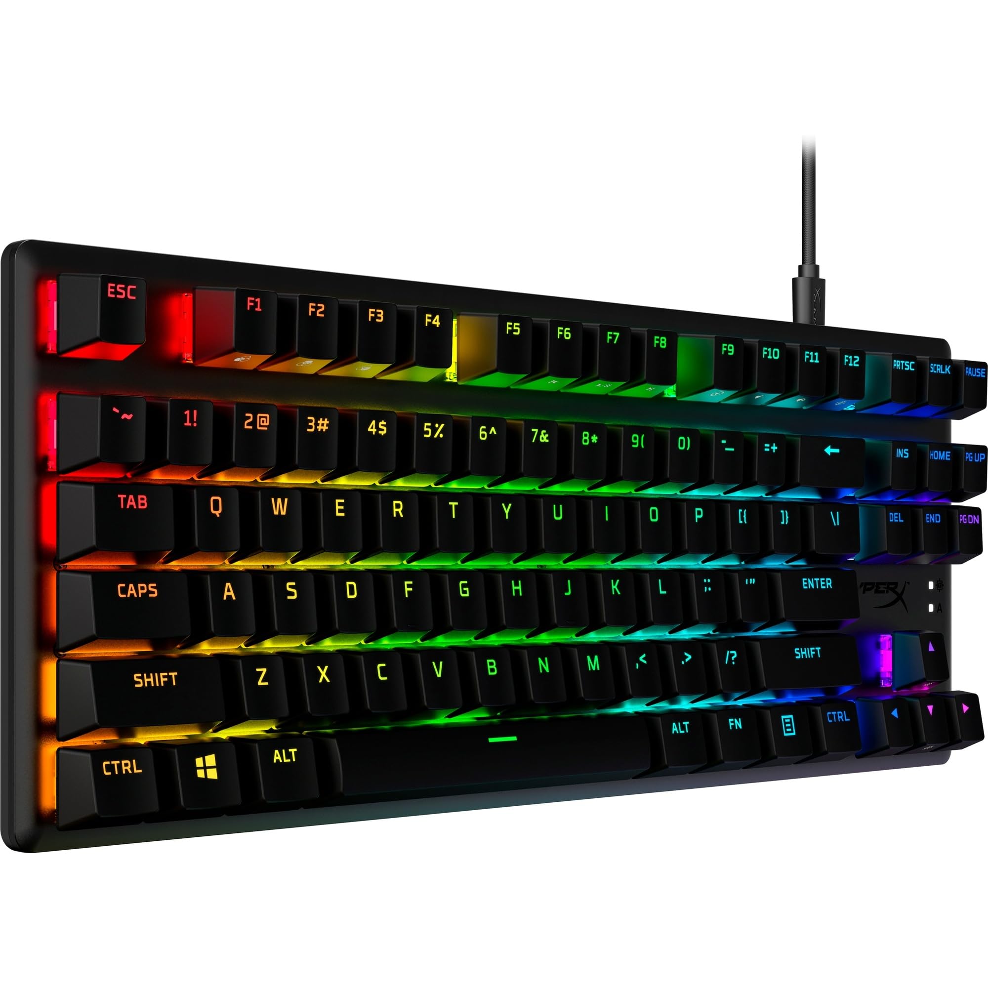 HyperX Alloy Origins Core PBT, Tastiera Meccanica da Gaming Cablata, Illuminazione RGB, Telaio Alluminio, 80 Milioni di Pressioni, Copritasti presenti, 3 Dispositivi Collegabili, Layout Inglese, Nera
