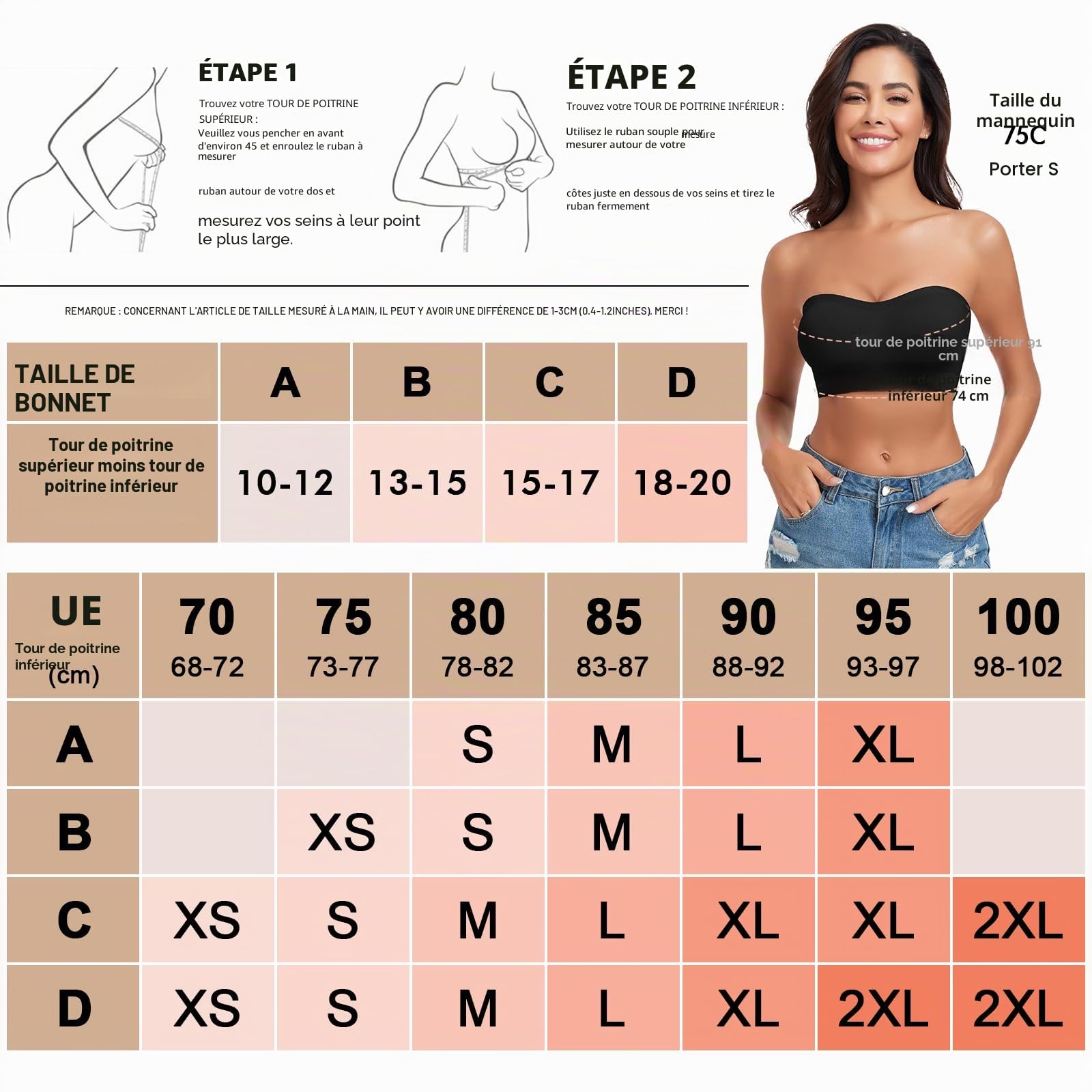 WOWENY Soutien-Gorge Bandeau sans Bretelles pour Femme sans Armatures - Bralette rembourrée sans Couture avec Bretelles Transparentes