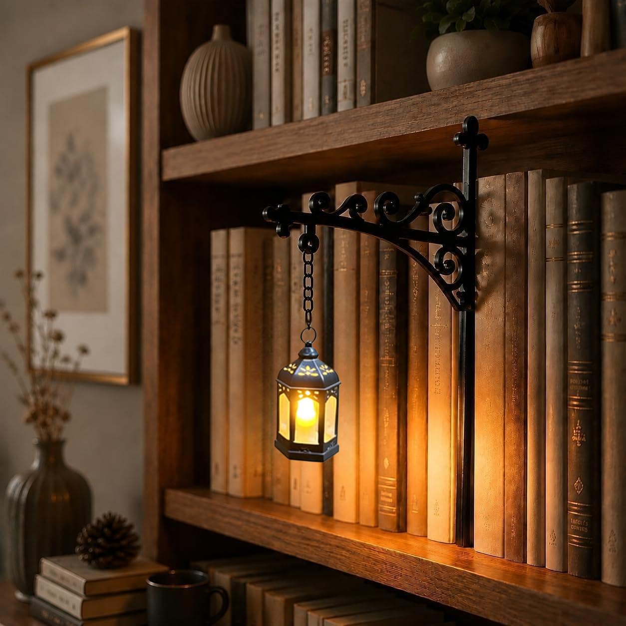 ENCOMAG Bookshelf Lamp, Vintage Hanging LED Bookshelf Lights (J)