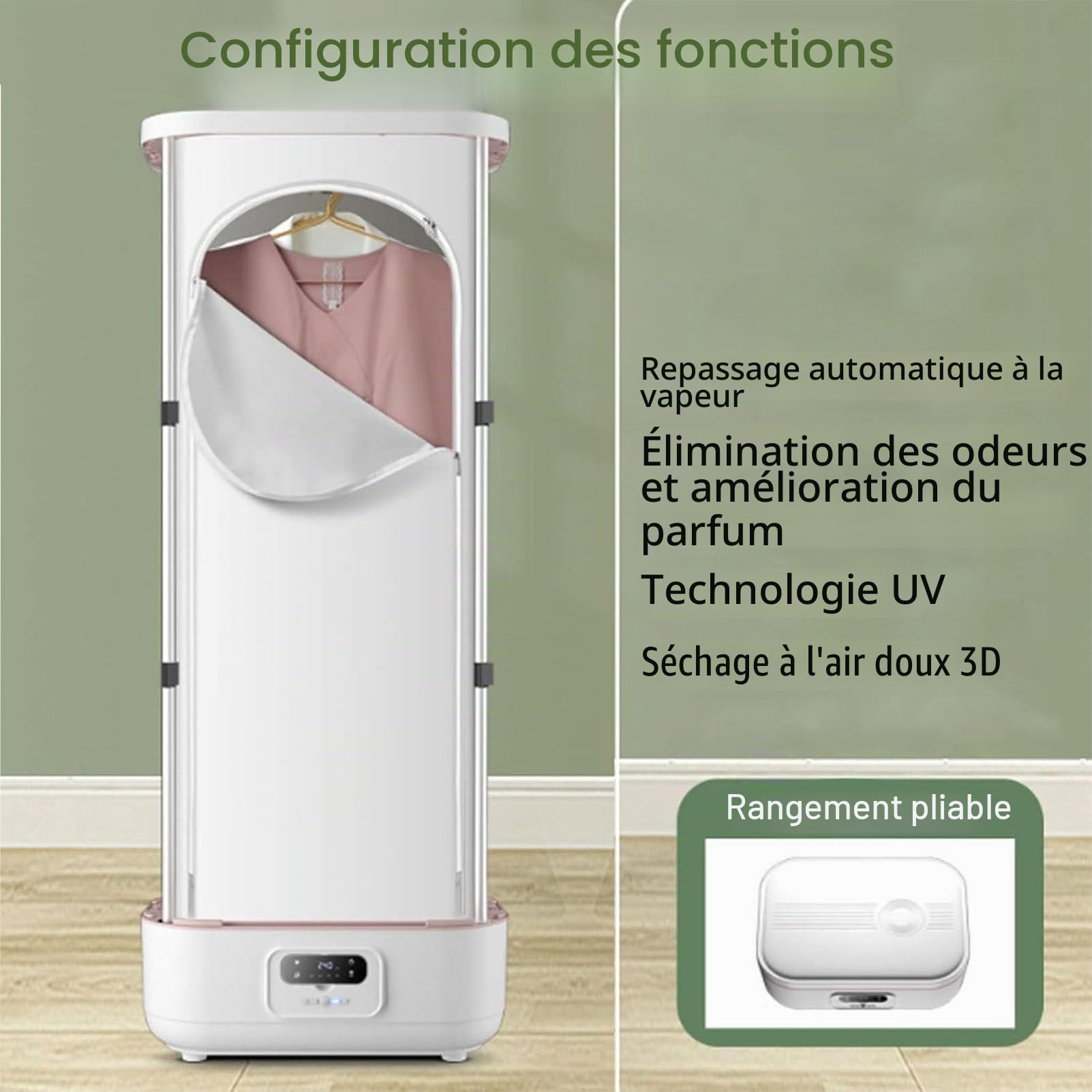 RayGenius SèChe-Linge EntièRement Automatique avec Fonction De SéChage à La Vapeur, Machine à Repasser Et à Plier pour Un Repassage Facile des VêTements Infroissables, avec Pince à DéFroisser,Basic