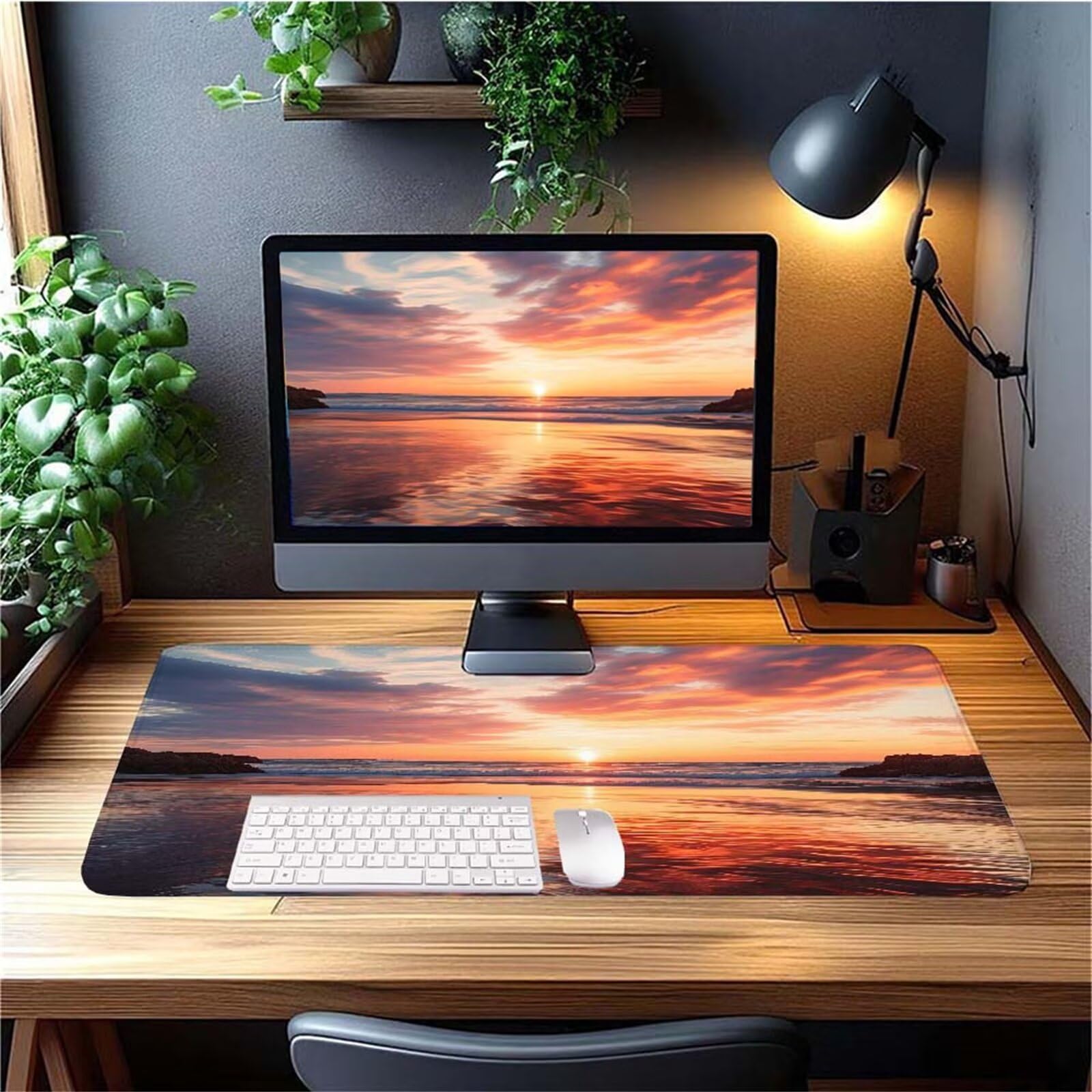 Alfombrilla Ratón Atardecer Océano Alfombrilla Ratón XXL 1400x600x3mm Mouse Pad Resiste Salpicaduras, Extendida de Gran Tamaño con Bordes Cosidos, Mejora la Precisión y la Velocidad, Duradera y-305