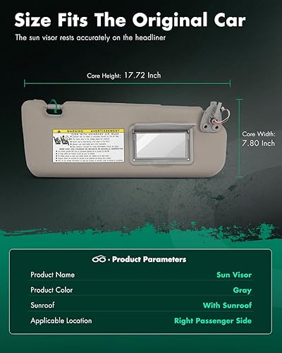 Miniatura 4 de SCITOO Reemplazo de la visera del parasol del lado derecho del pasajero para Hyundai Sonata con techo corredizo 2006-2008