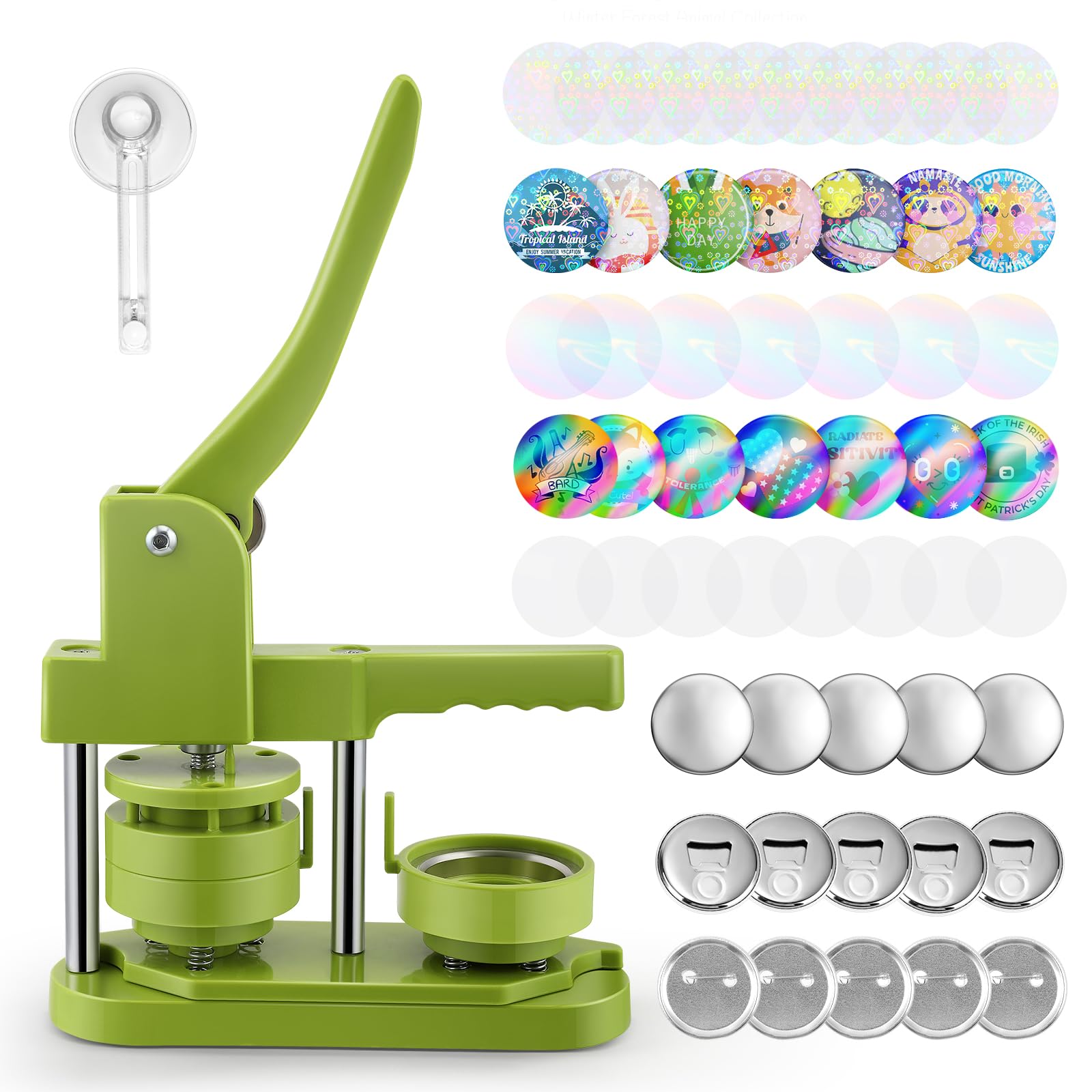 Badge Maker Button Machine with 50pcs 58MM Metal Pinback Accessories for Round Badge Making and 50pcs Fridge Magnet Bottle Opener,Gift Button, Team Badge, for Crafts and DIY Projects