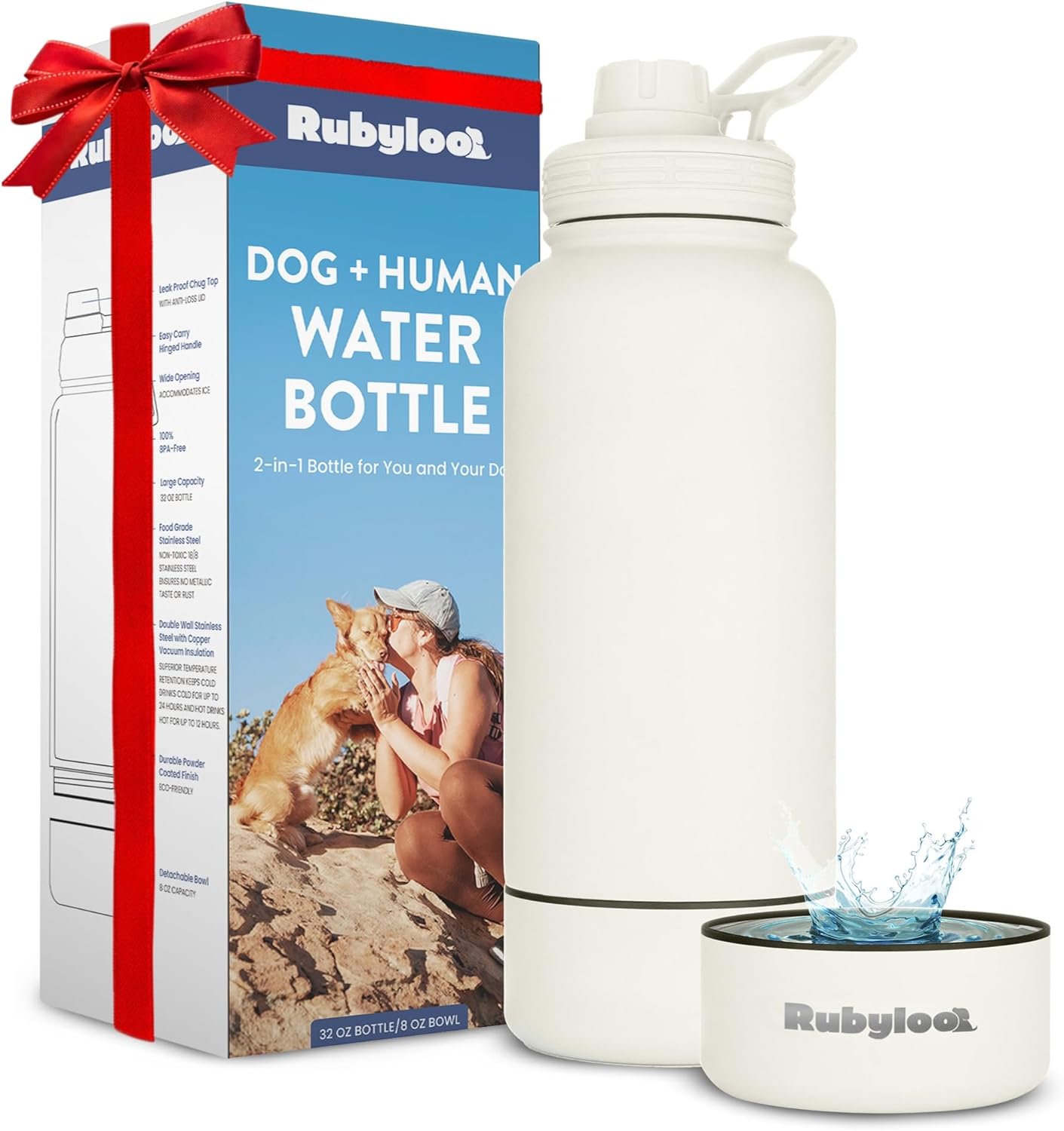 32 oz Insulated Stainless Steel Dog Water Bottle with Detachable Bowl 32 oz Insulated Stainless Steel Dog Water Bottle with Detachable Bowl