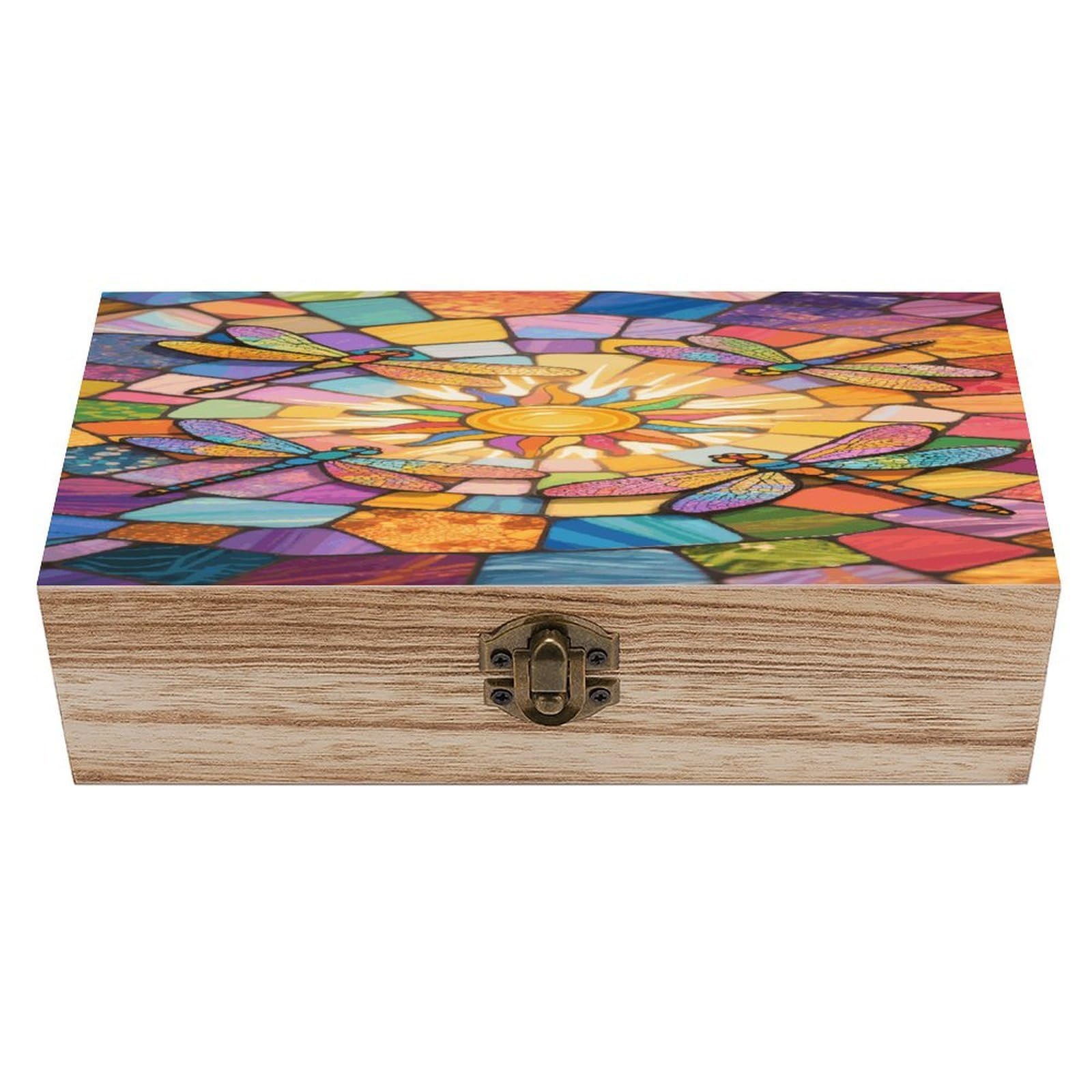 VstaDank Stained Glass Dragonfly Wooden Storage Box Decorative Jewelry Case with Lids Exquisite Wood Box Letters Gifts Acacia Wood Boxes Fashion Wooden Keepsake Boxes for Men Women