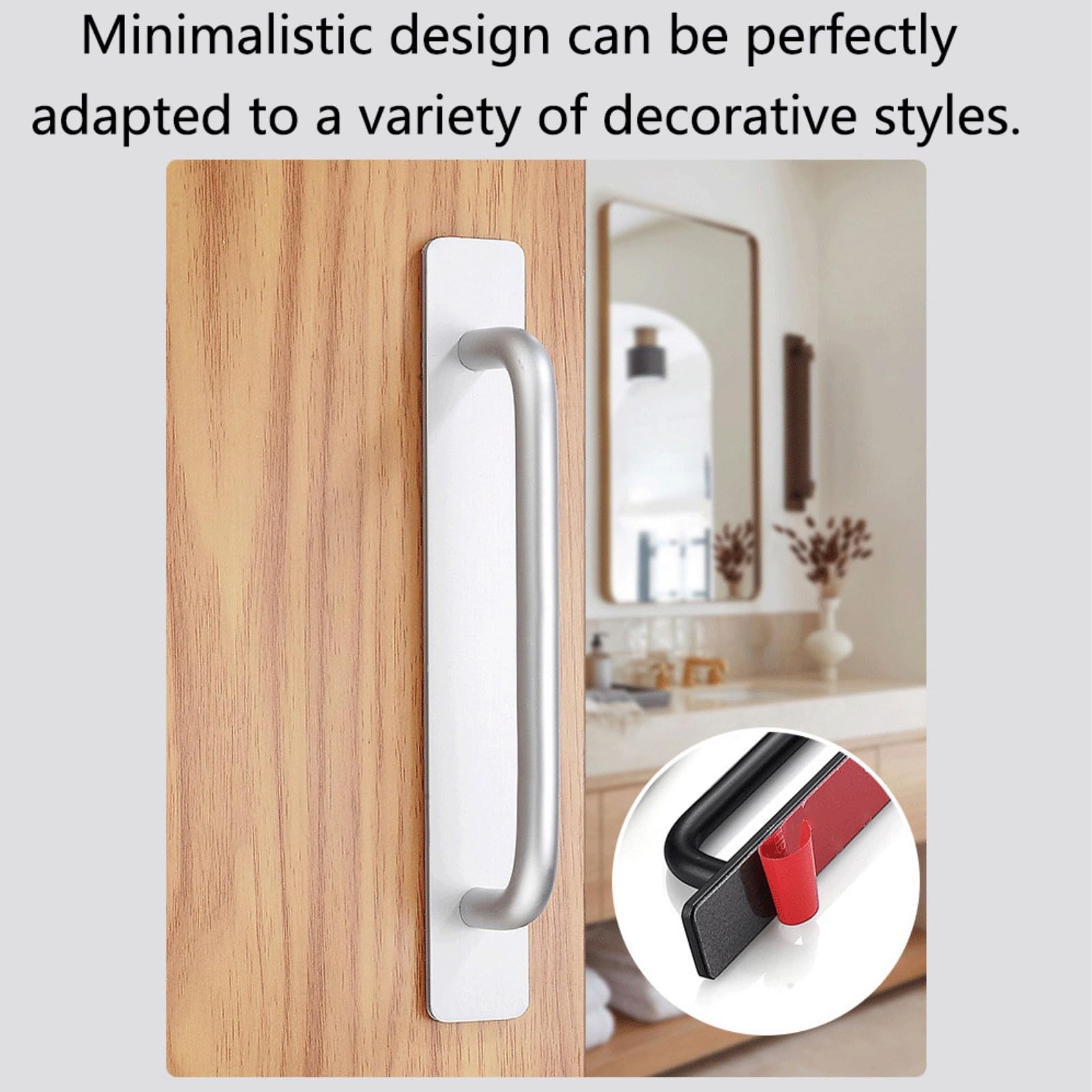 2 maniglie autoadesive per mobili, in alluminio, senza foratura, per armadio, cucina, porta scorrevole, porta del balcone, 148 mm, argento