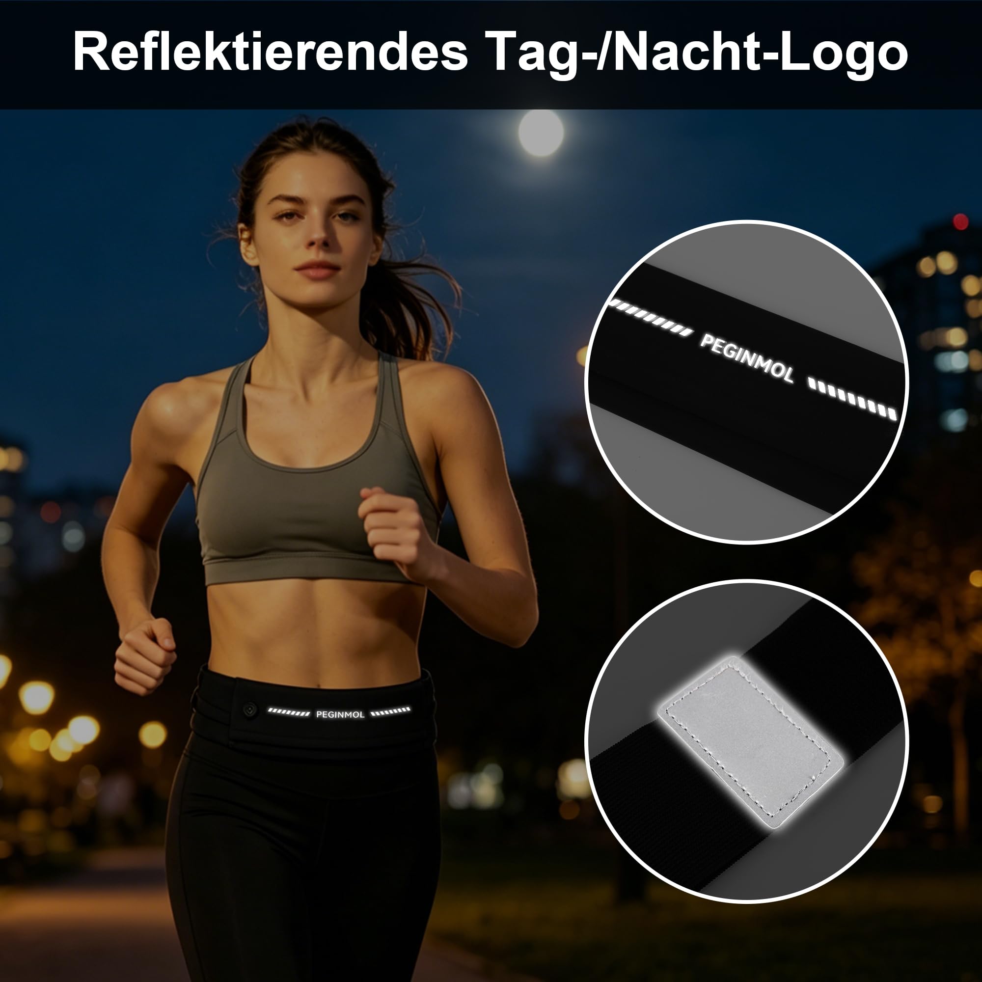 Laufgürtel für Handy, Hüfttasche für Running mit Schlüsselbund – Leicht Atmungsaktiv Wasserdicht, Mehrere Fächer, Reflektierend Kopfhöreranschluss – für Damen Herren zum Joggen, Sport, Reisen