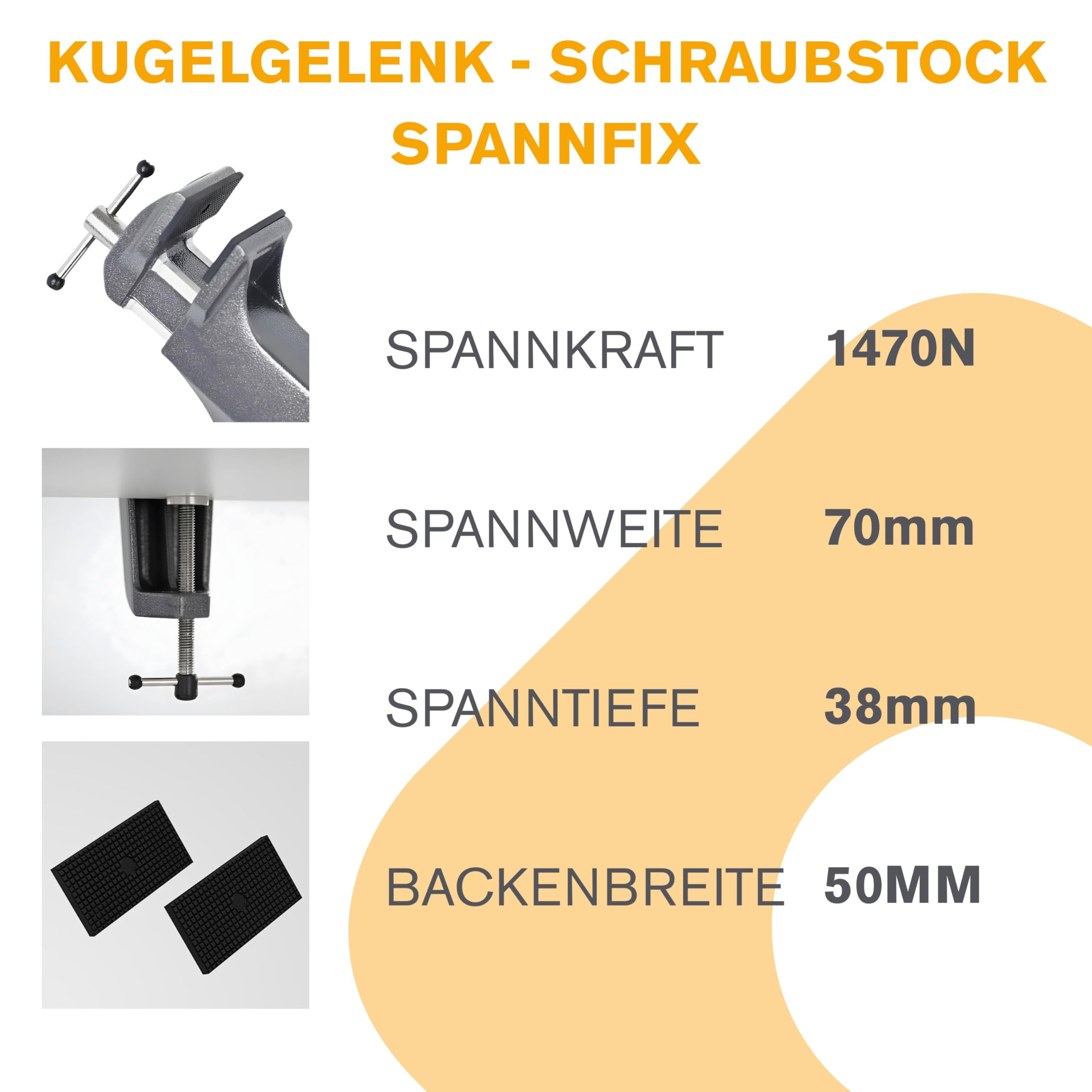 BERNSTEIN Spannfix Kugelgelenk Schraubstock Drehbar 360° + 45° Neigbar | Zum Anklemmen | Ganz aus Stahl geschmiedet | Unzerbrechlich | Höchste Präzision