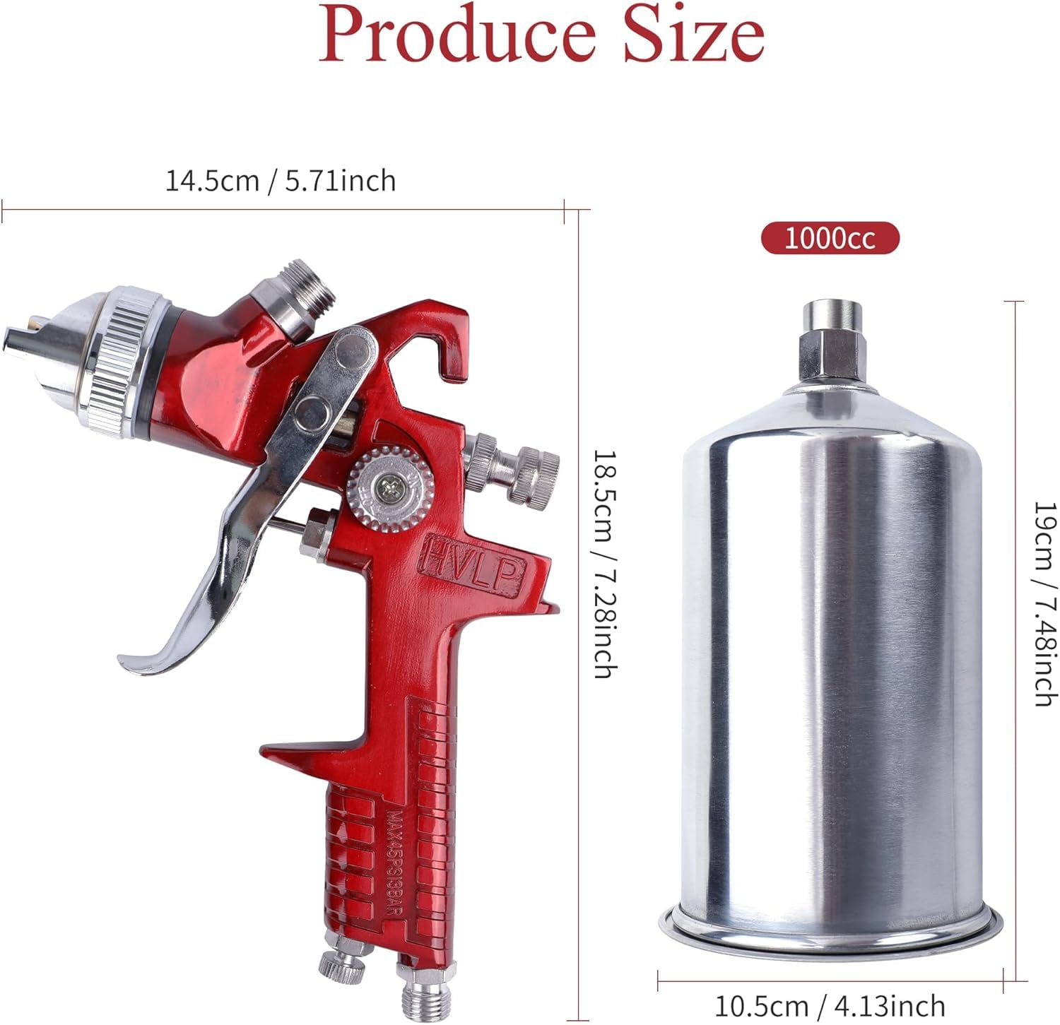 HVLP Pistola per verniciatura a spruzzo con 5 ugelli, 1,4 mm 1,7 mm 2,0 mm 2,5 mm e 3,0 mm, Tazza in Alluminio da 1000cc, per verniciatura Auto