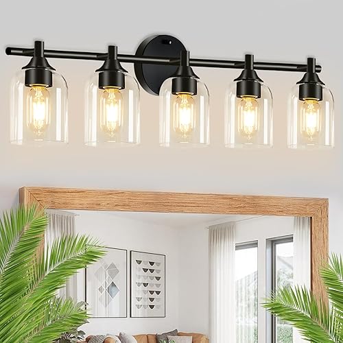 Miniatura 7 de 4 lámparas de baño, modernas luces de tocador de color negro mate con pantalla de vidrio transparente, lámpara de pared de baño para espejo, cocina,