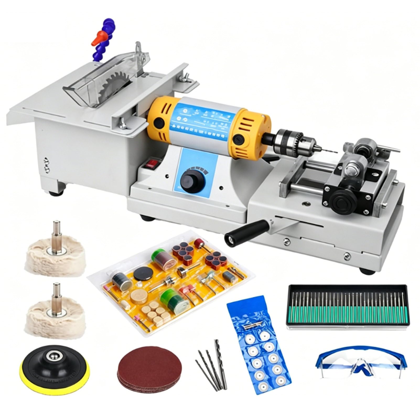 Pvxa 750W Mini Lapidary Equipment for Jewelry and Gemstone Polishing, Gemstone Grinding Faceting Machine, 800-10000 Rpm Jewelry Polisher, for Cutting Grinding Drilling SandingKit