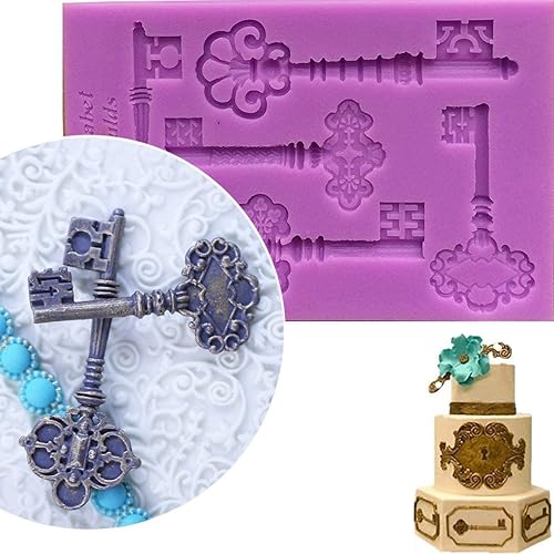 Moldes para hornear llaves de boda, moldes de silicona para fondant, herramientas de decoración de pasteles vintage, pasta de goma, decoración de