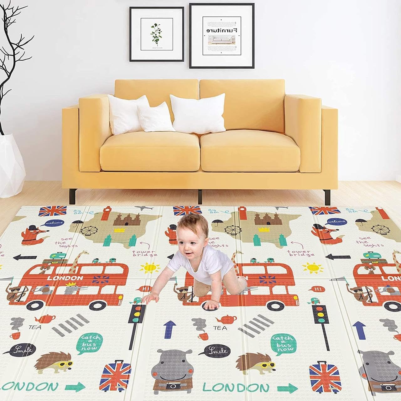 Tarkan Extra Large Reversible Baby Play Mat, BPA Free Learning & Crawling Foldable Foam Mat (6.5x5 ft, 0.6cm Thickness) London - Jungle-image-32