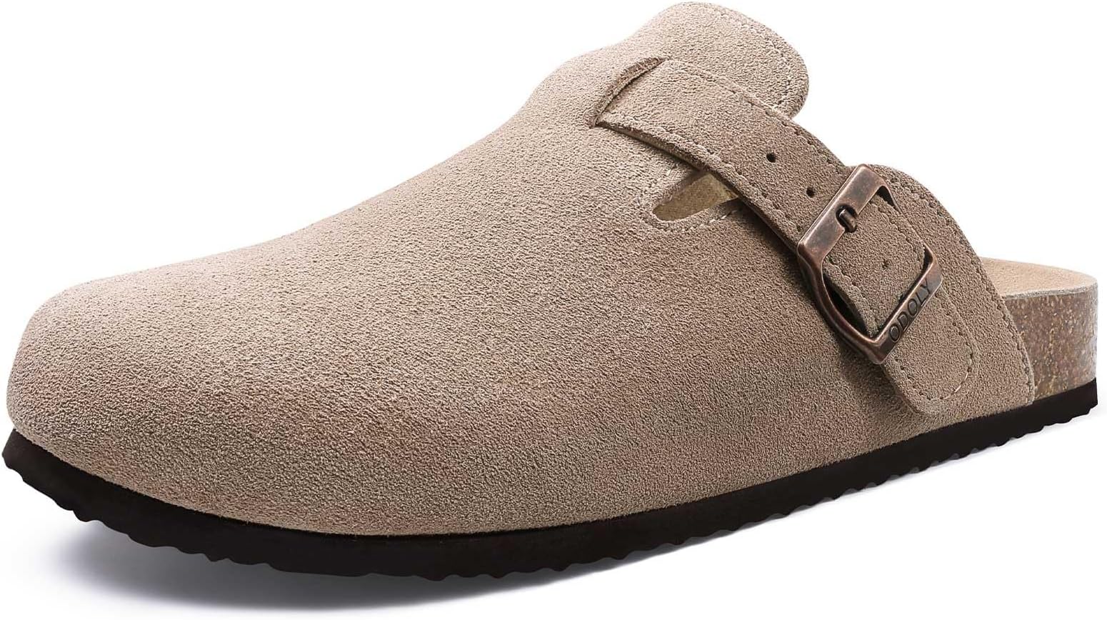 ODOLY Women's Suede Clogs Soft Cork Footbed Leather Mules Comfort Potato Shoes with Arch Support