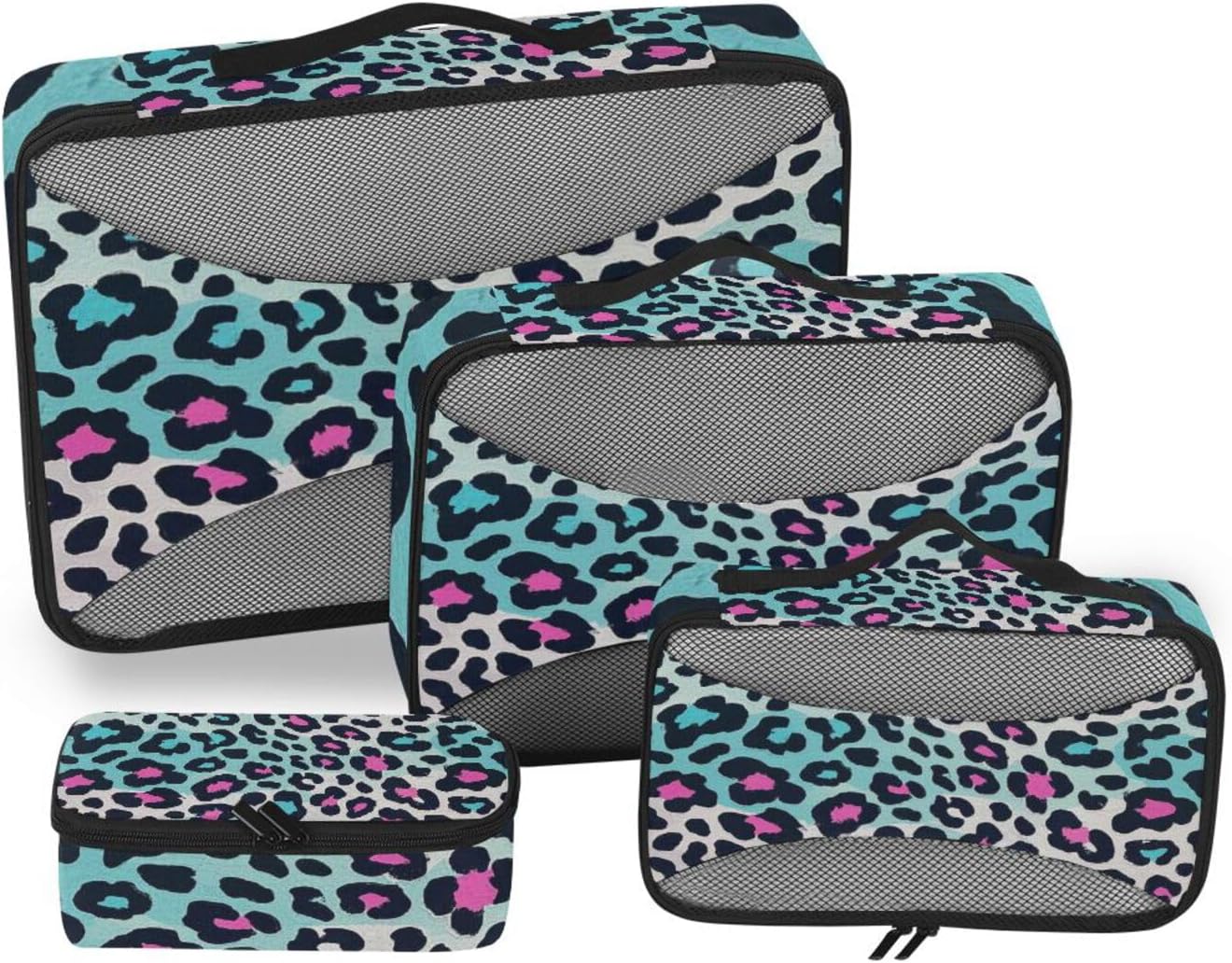 Cheetah Fur Skin Colorful 4 Pcs set luggage organizer bags Mesh Travel Essentials portable packing cubes
