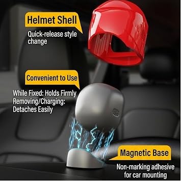 Smart Interactive Car Robot - AI Emotion Dashboard Companion with 60+ Dynamic Emojis, Intelligent Driving Sensor Tech, Magnetic Base & Interchangeable Racing Helmet Shells (Black)
