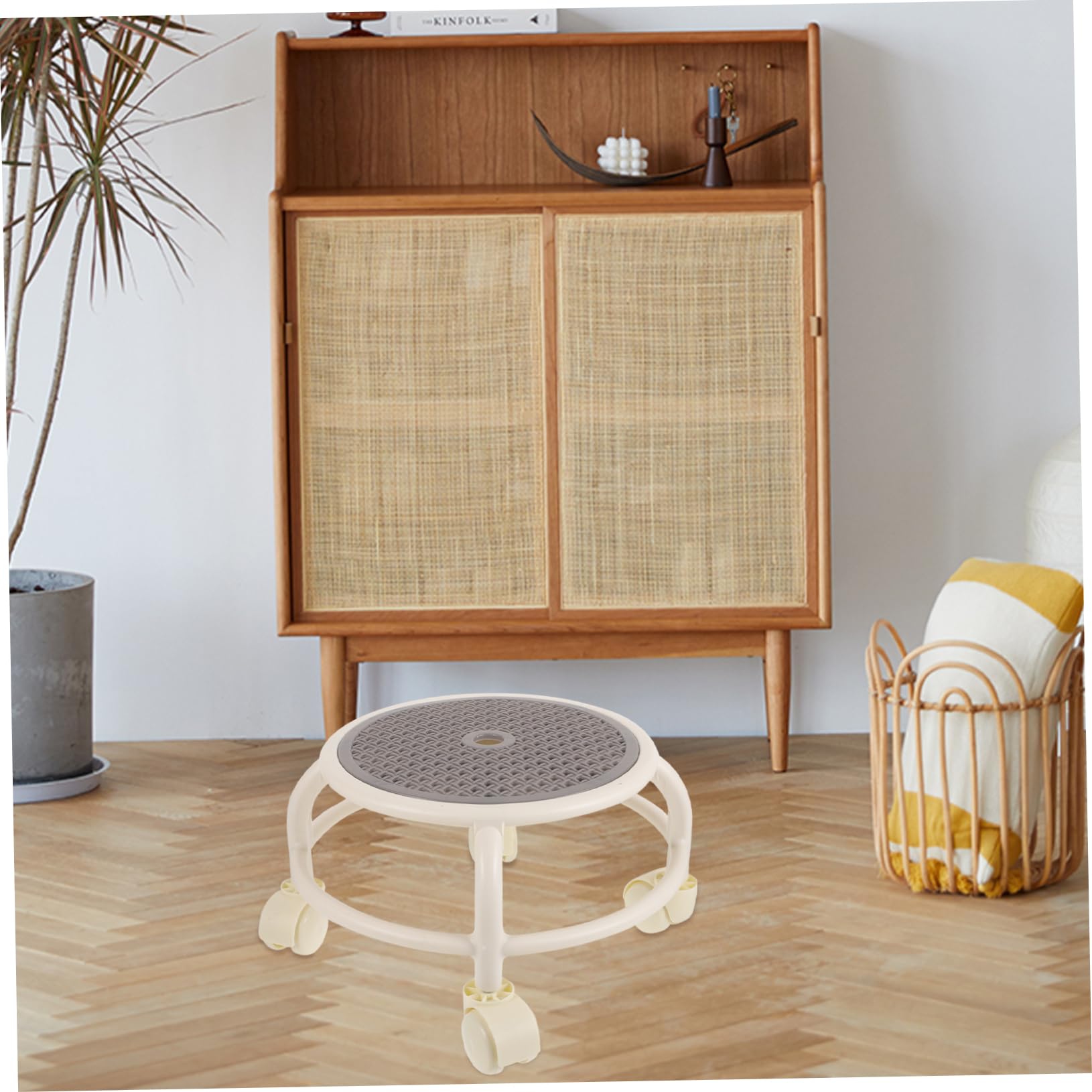 Tabouret à Roulette Pivotant Rond en Plastique, Confortable et Simple, pour Salon de Beauté et Usage à Domicile