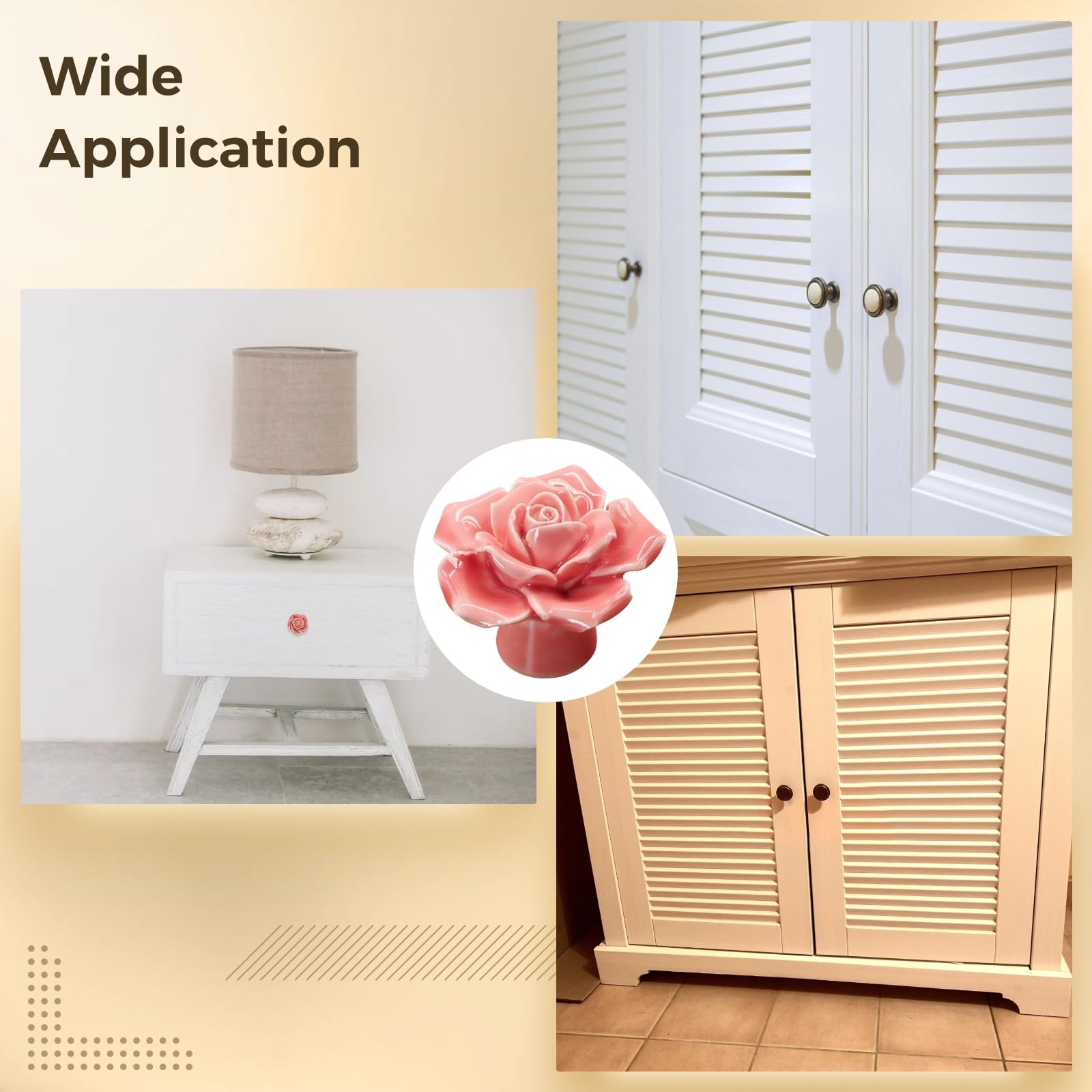 12 pomelli in ceramica per cassetti, maniglie per armadietti con design a rosa, tiranti per mobili a foro singolo, ideali per cassettiere e porte dell'armadio, facili da installare per la decorazione