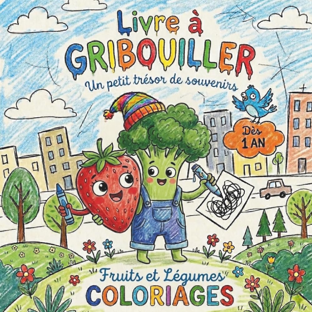 Livre à gribouiller dès 1 an: Livre de coloriage tout-petits dès 1 an | Illustrations simples contours épais | Éveil, motricité fine et créativité