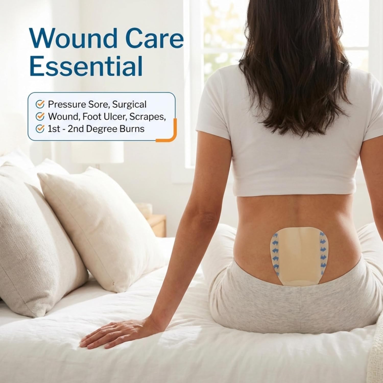 McKesson Hydrocolloid Dressing, Sacral, Thin (10 Dressings) - Self-Adhesive Sterile Bandage, Waterproof Patch for Bed Sore, Mild Burn, Blister, Acne Care - 6 in x 7 in