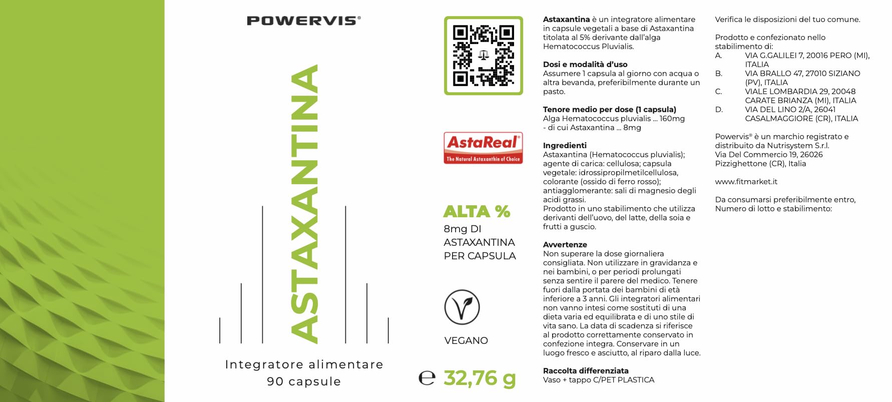 Astaxantina pura Certificata AstaReal® 8mg per capsula - 90 capsule (Scorta di 3 mesi) - Astaxantina naturale - Vegan - OGM free