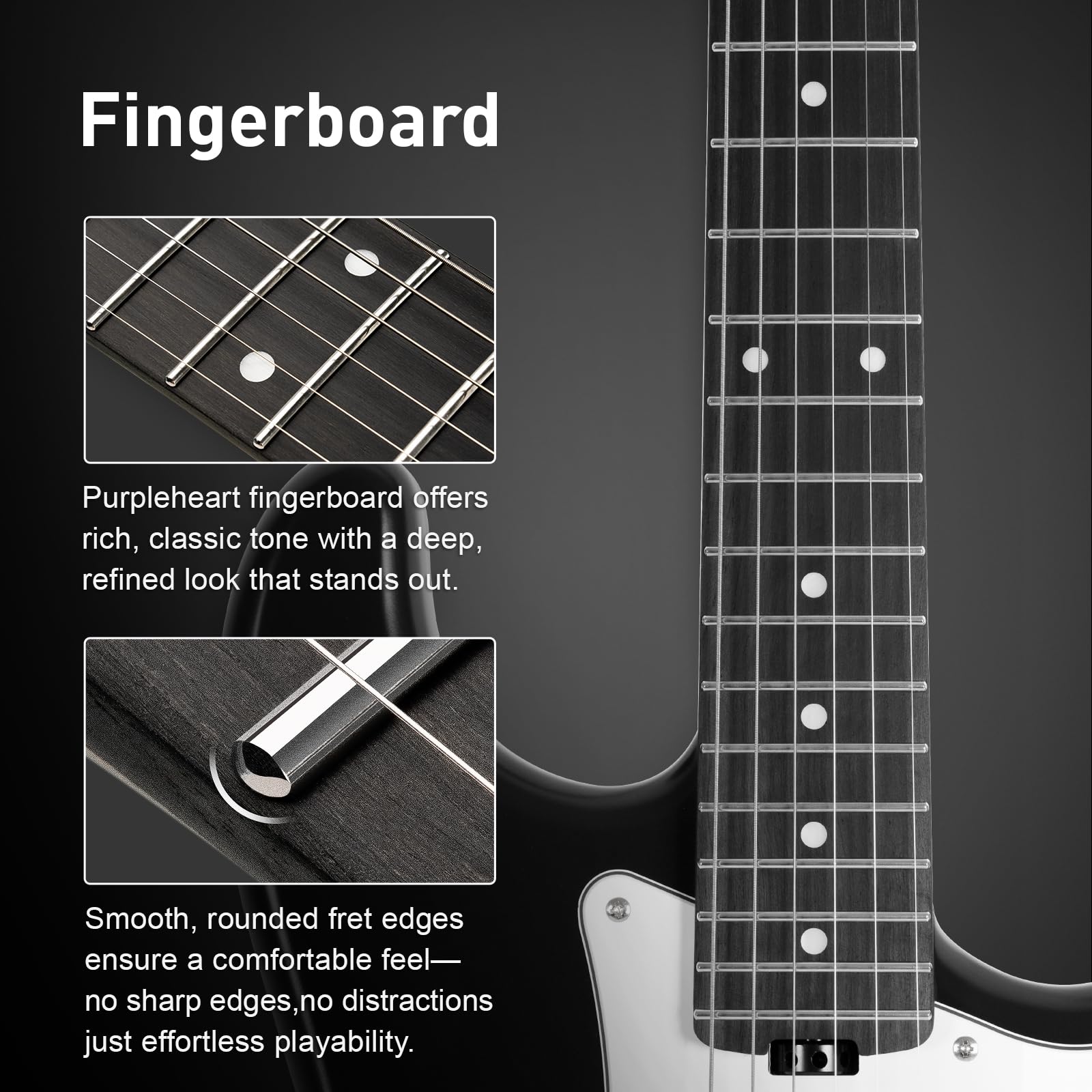 SONICAKE Guitare Électrique 39" Taille Standard avec Micros Classiques SSS, Corps Léger, Tremolo, Frettes Lisses et Truss Rod Réglable QGT-10 (Noir)