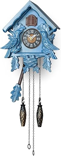 TIMEGEAR Reloj de cuco con modo nocturno, pájaro cantante, decoraciones de madera y péndulo oscilante (blanco)