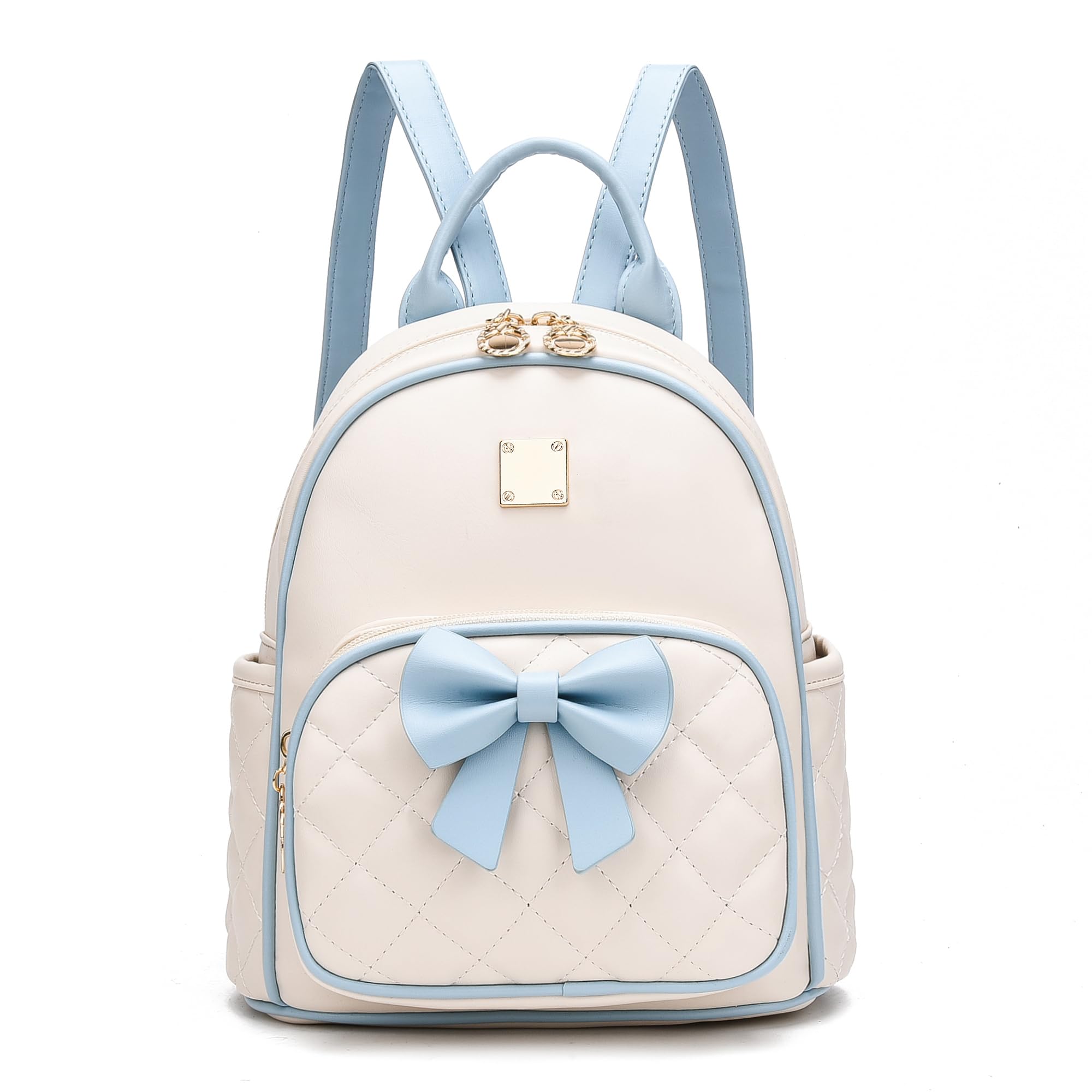 I IHAYNER Mini Backpcak for Girls Small Bowknot Quilted Leather Backpack Purse for Women Cute Trendy Stuff Gifts for Kids (Light Blue)