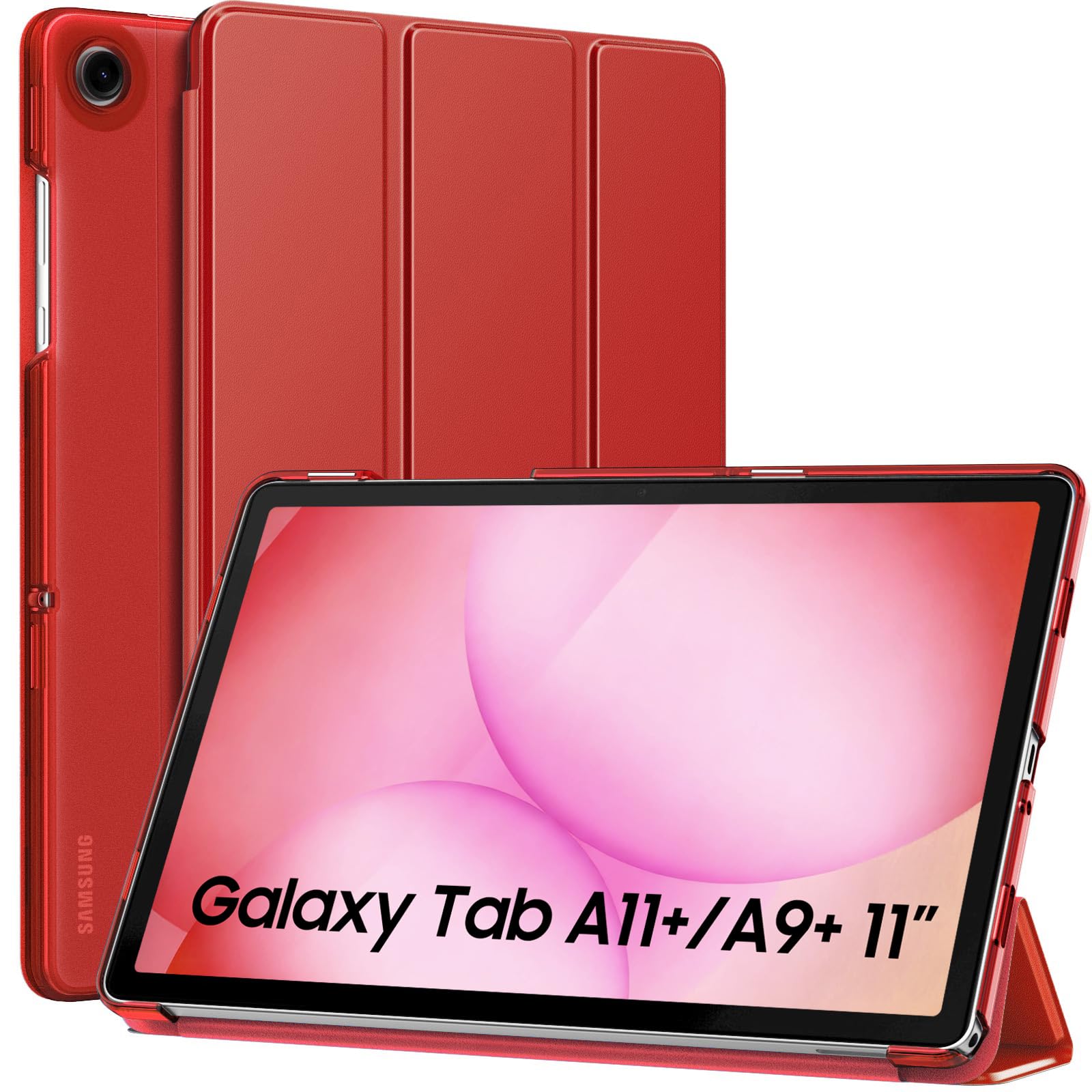 MoKo Slim Case for Samsung Galaxy Tab A11+ Plus/ A9+ Plus 11 Inch, Red | Smart Stand Hard PC Translucent Back Shell Cover for Galaxy Tab A11+/A9+ Tablet, Auto Sleep/Wake, 2 Adjustable Angle