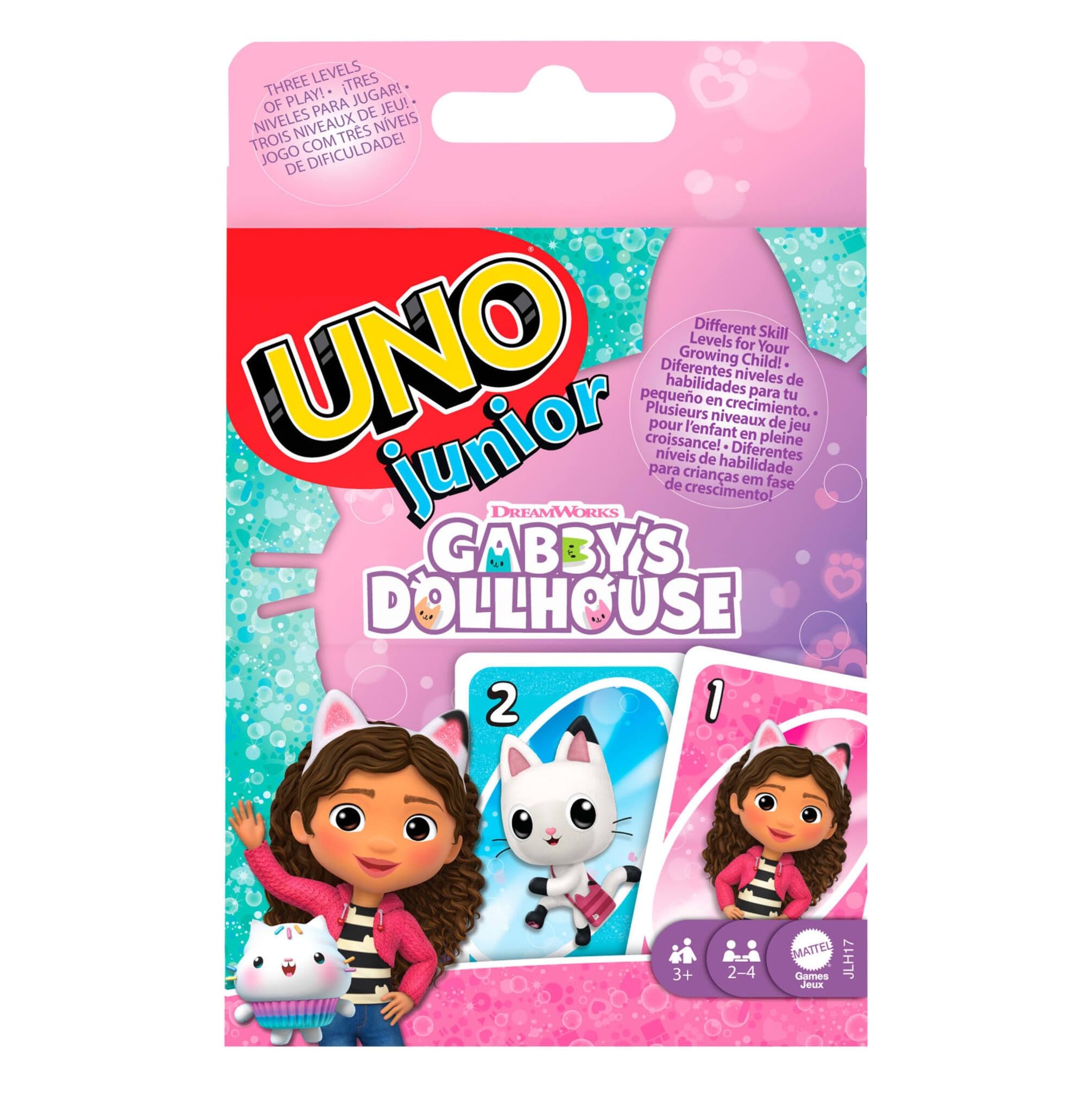 Mattel Games UNO Junior Gabby’s Dollhouse Card Game for Kid Parties Family Nights, Vacations & Travel, JLH17