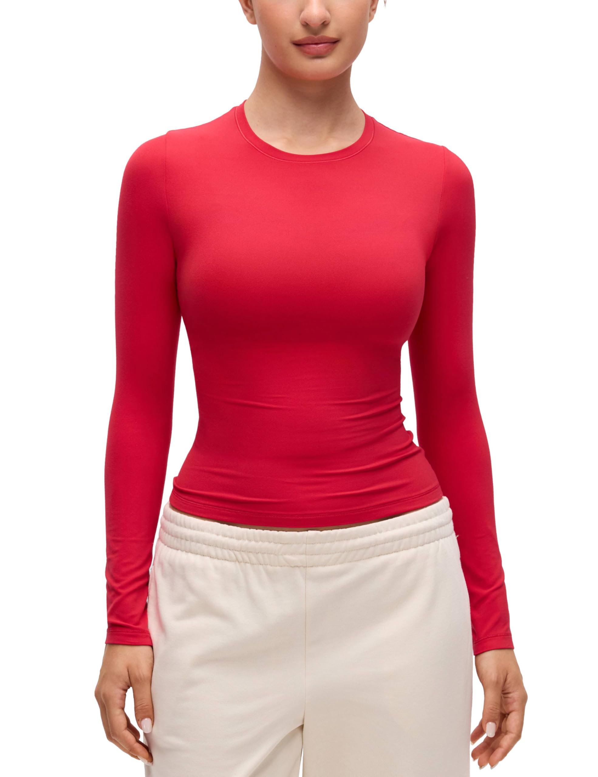 Softembrace Crewneck Long Sleeve Shirts for Women - Casual Going Out Tops Soft Basic Fitted Tight Fall T-Shirts