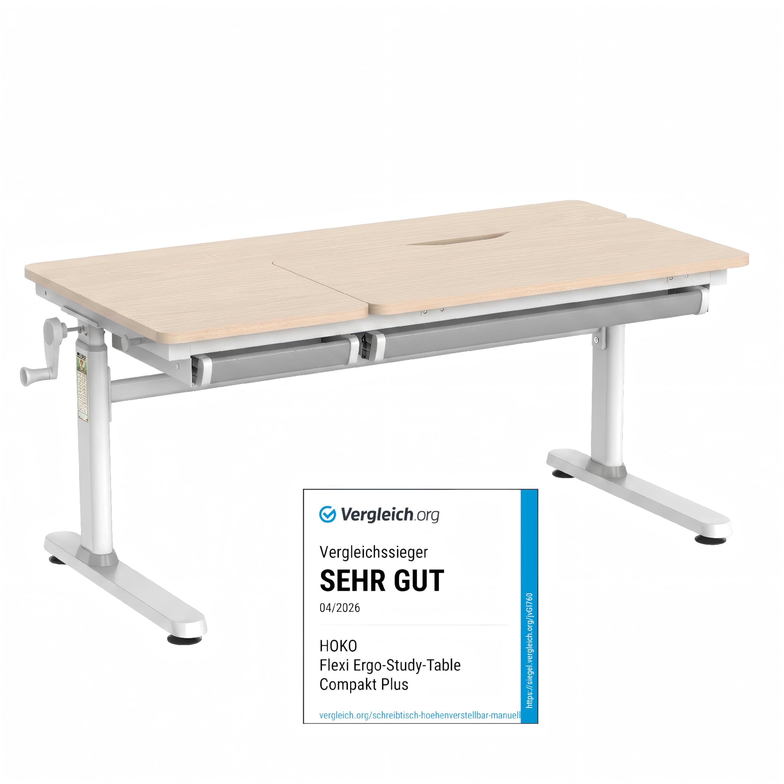 HOKO Kinderschreibtisch, Höhenverstellbar Kinderschreibtische 120x60 cm, Schreibtisch Kinder ab 6 Jahren, neigbare Tischplatte mit Schubladen, 100kg Belastbarkeit, Verstellbar von 54-76cm (Holz,CELIN)
