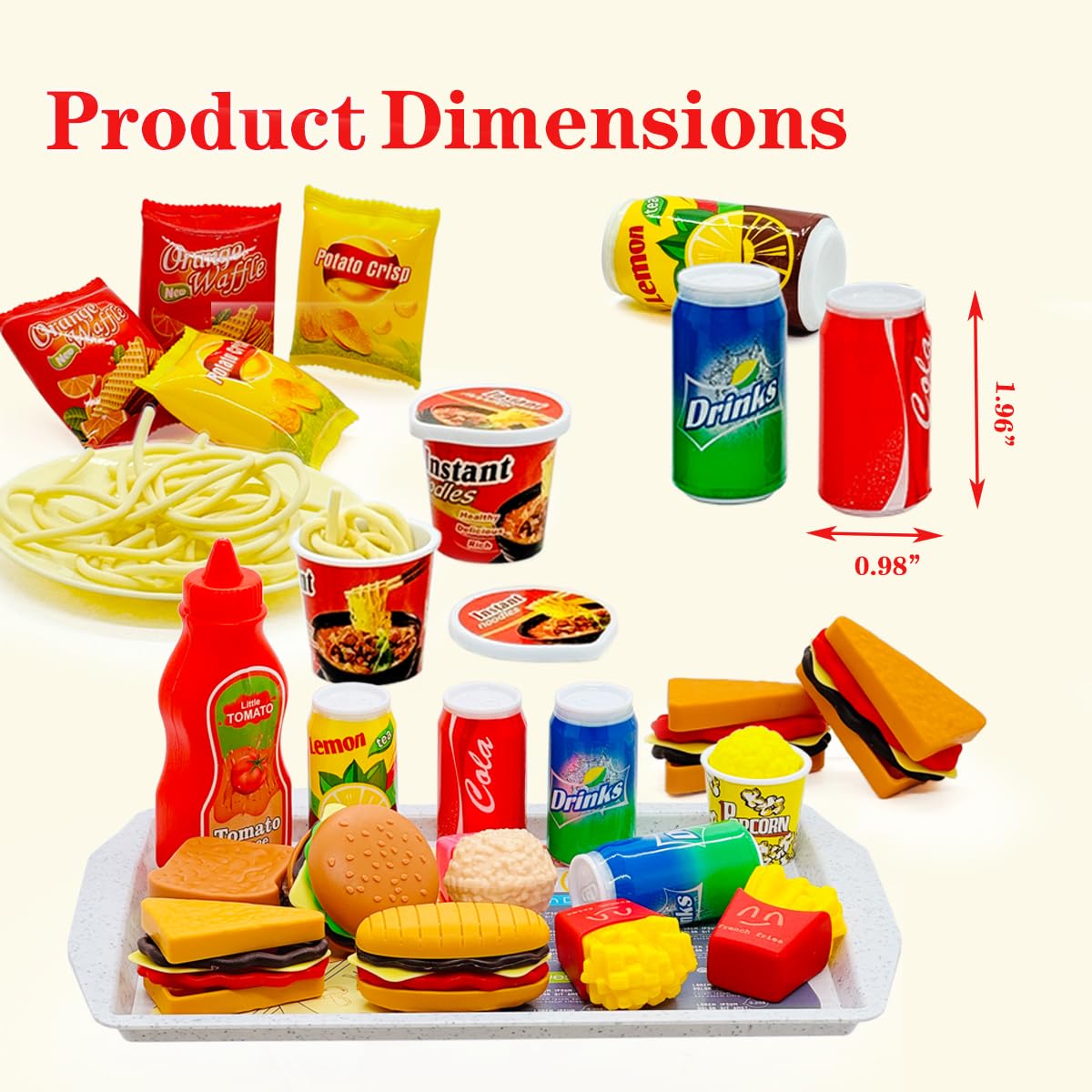 Juego de mini alimentos de cocina para niños, hamburguesas, papas fritas, fideos con bandeja, juego de casa, accesorios de cocina, juguetes de rol, regalos de cumpleaños para niños y niñas de 3, 4, 5 4