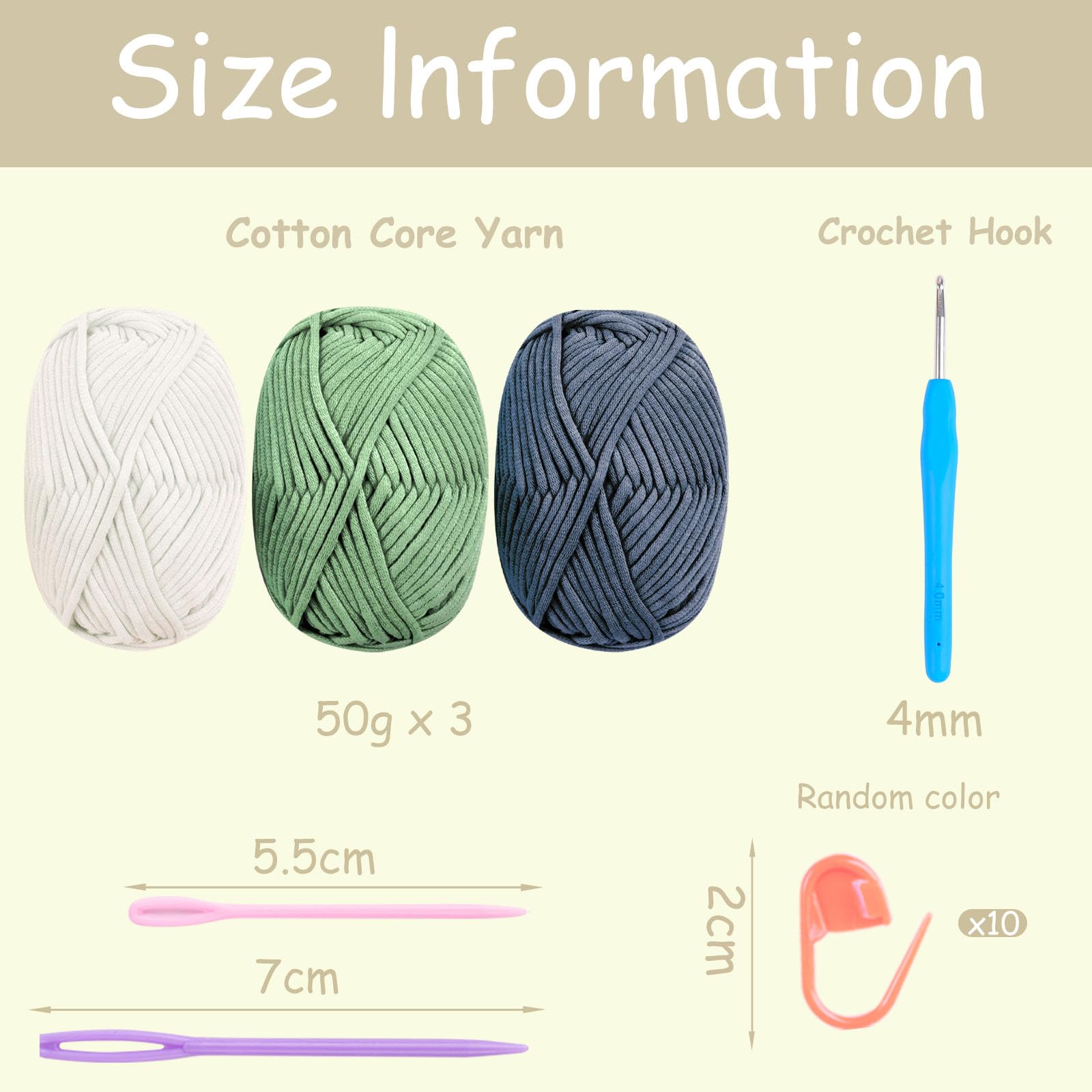 Renyiz Chunky Cotton Wool for Crochet 3x50g, Amigurumi Yarn with 4mm Hook, Easy Starter Kit - Blue Green, Green, Blue - Image 2