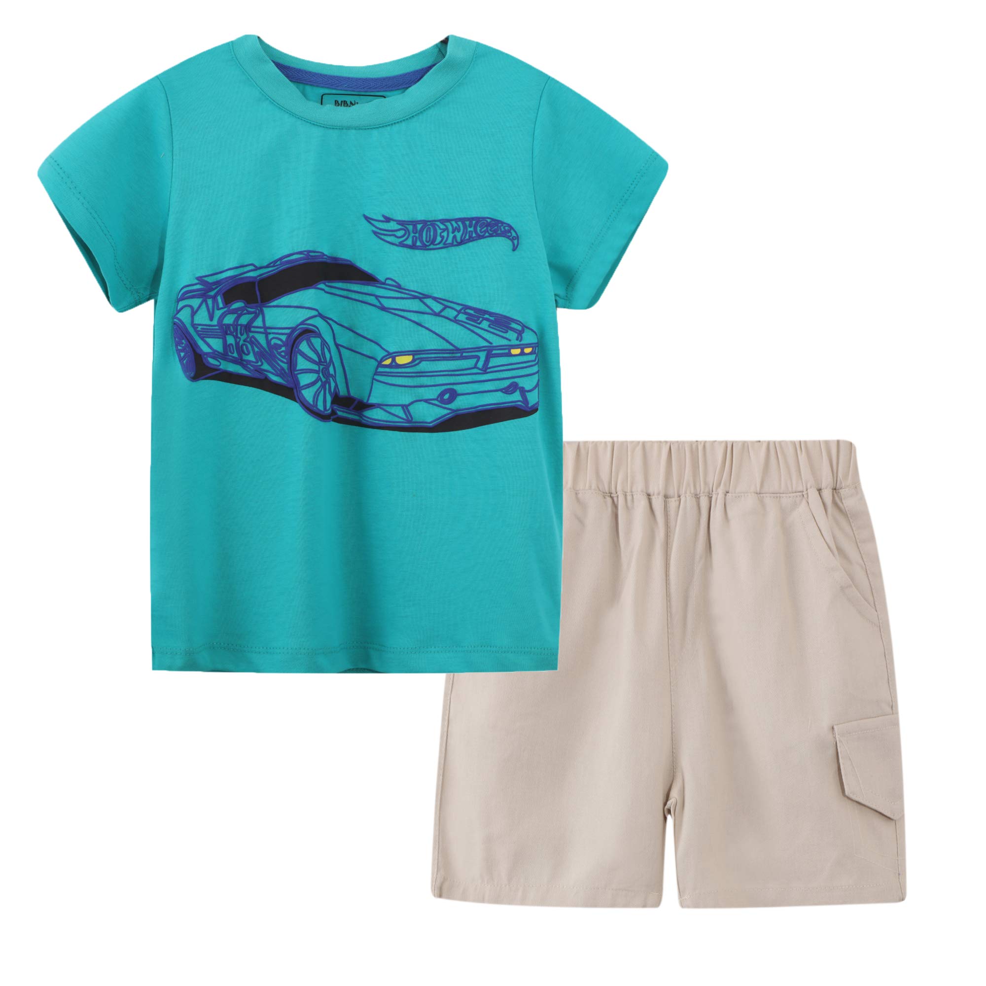 BIBNice Toddler Boys Summer Clothes Kids Short Sleeve Cotton Outfits Little Boys Clothing Sets Car Size 5T