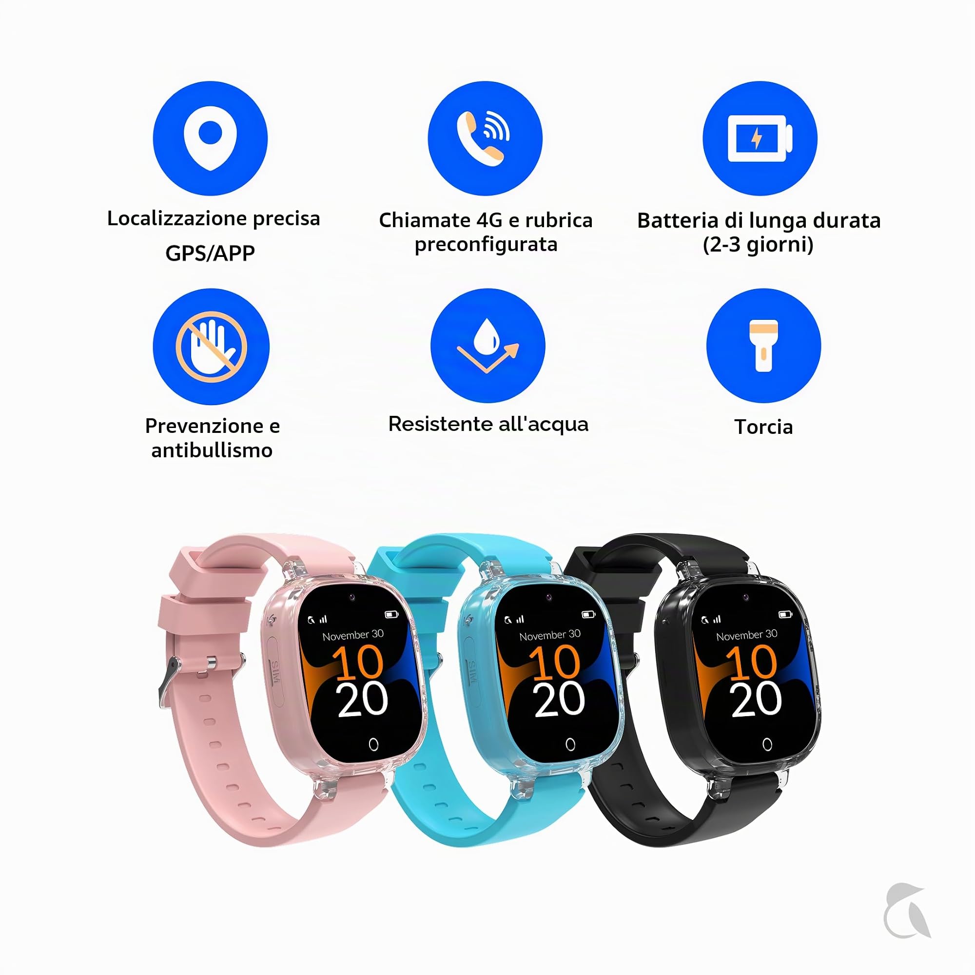 Robin K2 - Orologio per telefono 4G GPS per bambini, senza giochi, né social network, né distrazioni - chiamate sicure, chat, SOS, modalità classe, torcia elettrica, pedometro, app familiare Robin