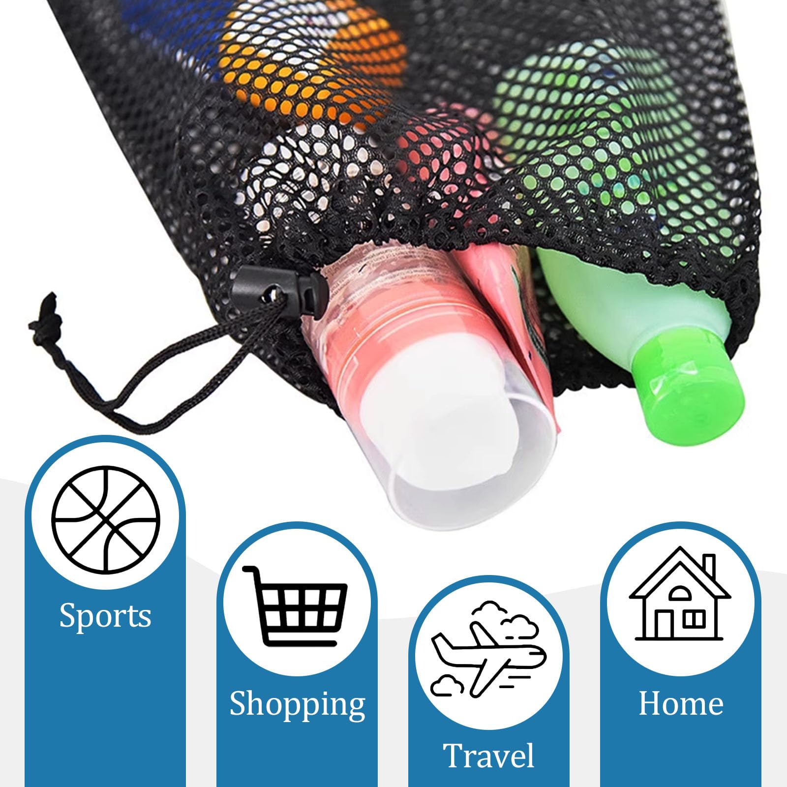 12PCS Sacs en Maille avec Cordon de Serrage - 40 x 35 cm - Filet de Rangement Sac en Maille en Polyester Réutilisable Sac à Cordon de Serrage Sacs en Mailles Noir pour Jouets Sport Rangement