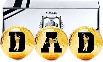 Dad Gifts Golf Balls Set of 3 for Golfer Dad, Husband, Golf Lovers from Daughter, Son, Wife, for Fathers Day, Birthday, Retirement, Christmas - Gold Dad Initial