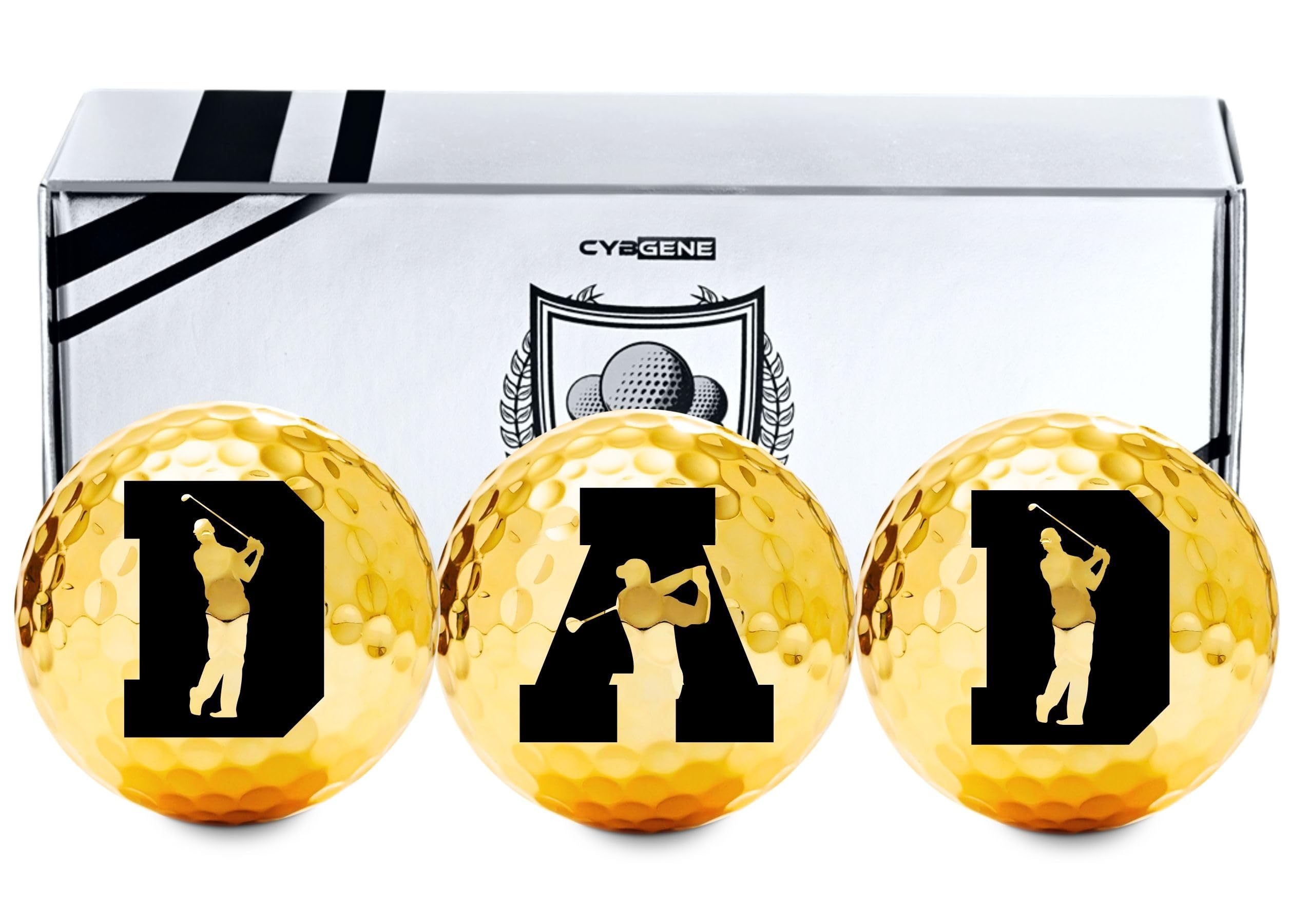 CybGene Dad Gifts Golf Balls Set of 3 for Golfer Dad, Husband, Golf Lovers from Daughter, Son, Wife, for Father's Day, Birthday, Retirement, Christmas - DAD Initial - Gold