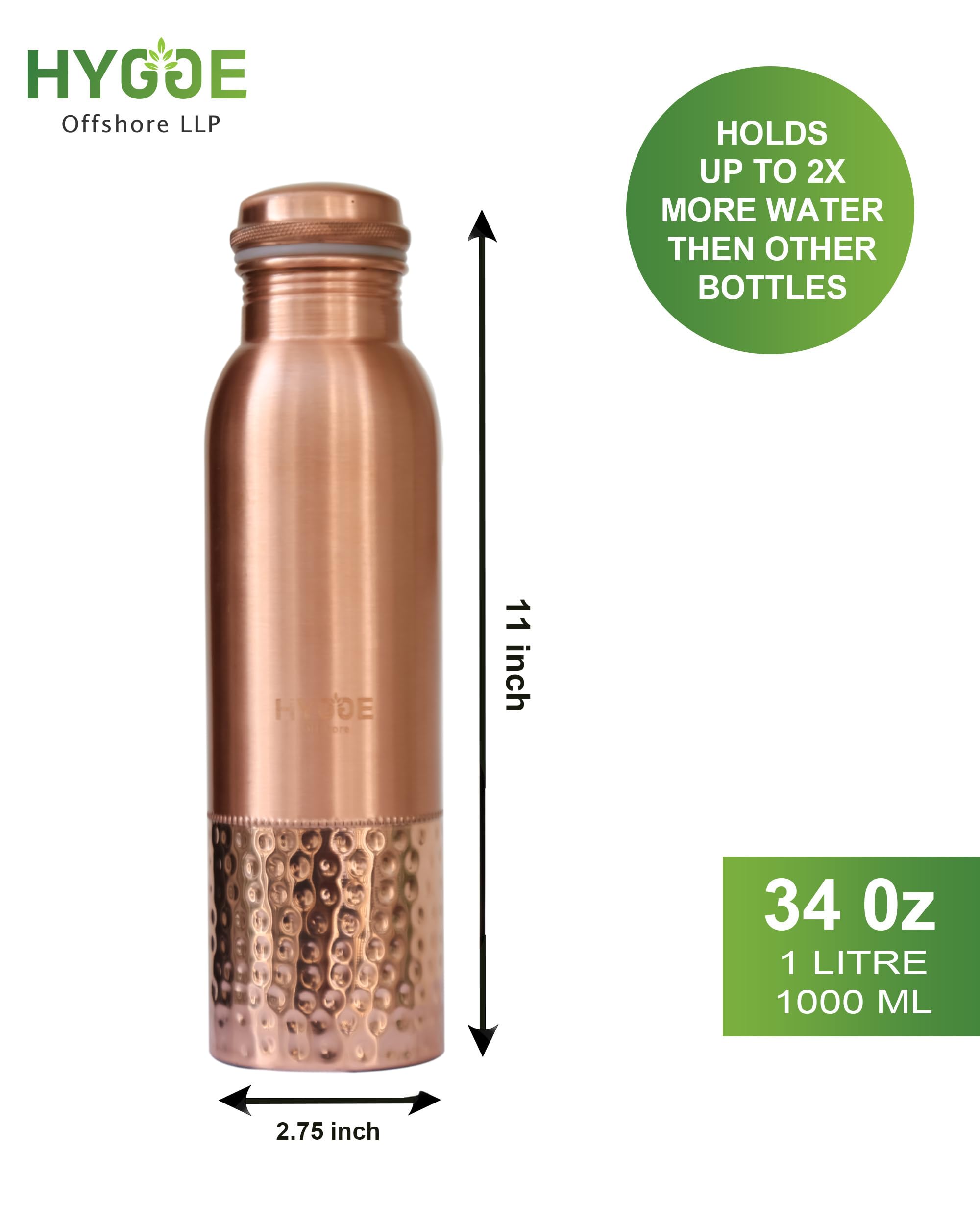 Botellas De Agua De Cobre Puro De 32 Oz Con Diseño Martillado. Botella De Cobre Con