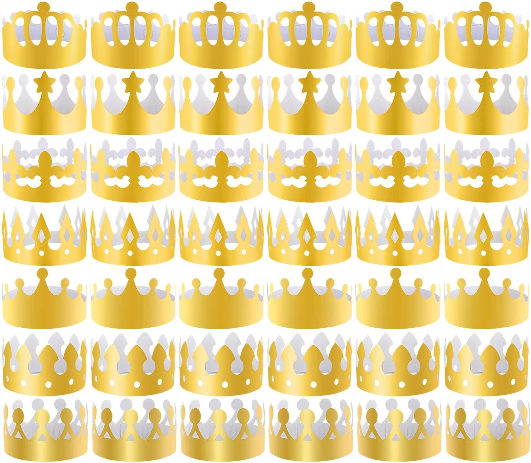 Famiker Golden Paper Crown, Jubilee Decorations Hats 2022, 4 Styles Adjustable King Crown Party Hats, Party Gold Crowns Hats King Crowns for Birthday, Celebration, Jubilee Party, 23X4.9in