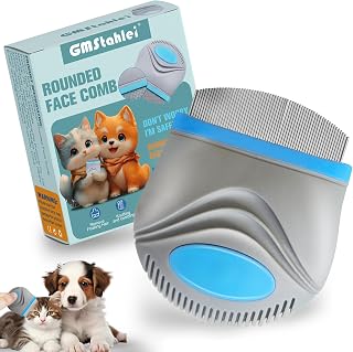 GMStahlei Stainless Steel Face Comb for Dogs & Cats - Rounded Fine Teeth Tear Stain Remover, Portable Pet Grooming Brush