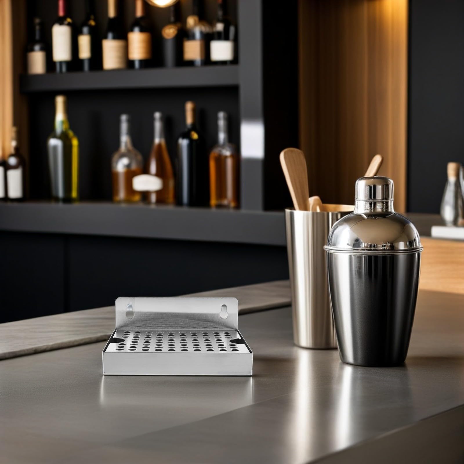 Artibetter Bandeja de Goteo de Acero Inoxidable para Cerveza Montaje en Pared y Rejilla Extraíble, Diseño Moderno y Limpieza Fácil para Barriles Caseros