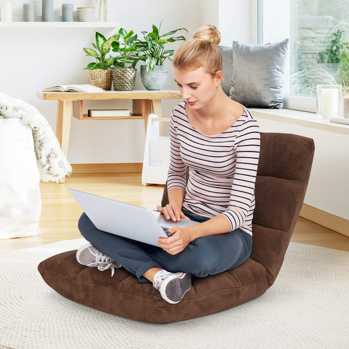 Chaise De Sol Pliable LIFEZEAL - 14 Positions, Dossier Réglable, Velours Corail (Rose)