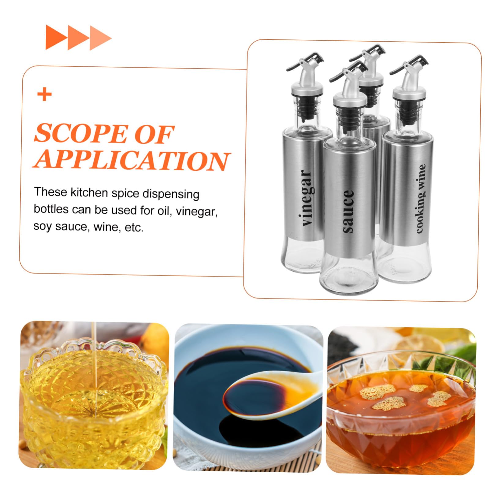 Dispensadoras de Aceite y Vinagre de Vidrio y Acero Inoxidable Juego de 4 Botellas Diseño Antigoteo Elegante 300ml para Restaurantes y Cocina