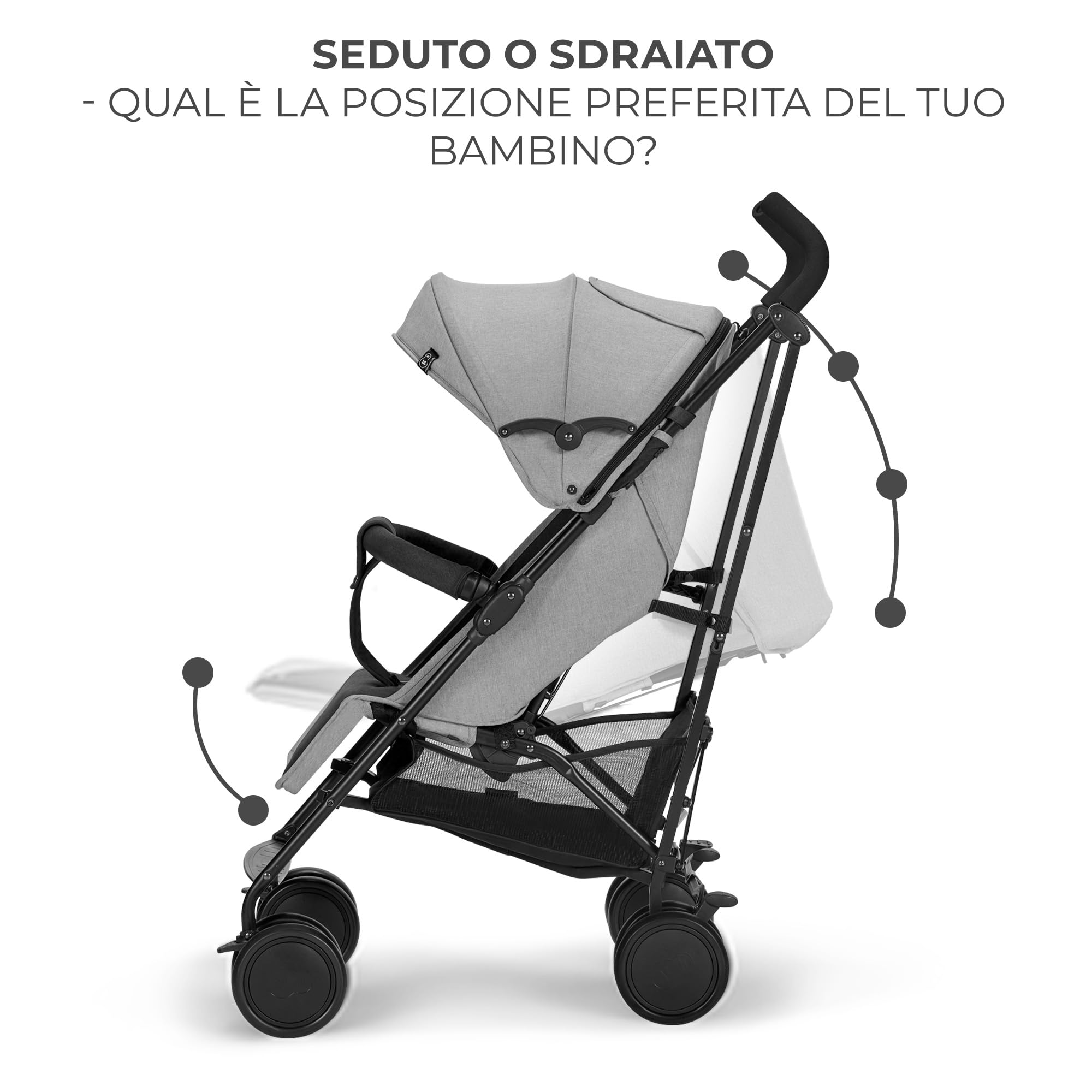 kk Kinderkraft Passeggino Leggero SIESTA, Pieghevole Veloce Compatto, Schienale reclinabile, Barra di sicurezza, Posizione Nanna, Accessori, fino a 22 kg, Grigio